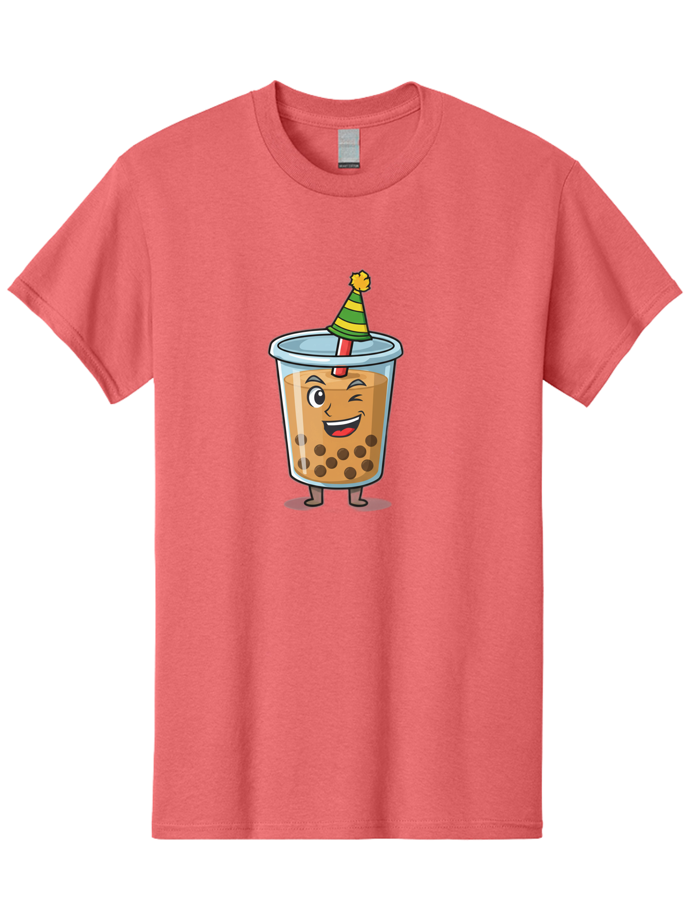 Boba-Tea-17 Men'S Graphic Tee, 100% Cotton, Comfortable Casual Summer Wear, Machine Washable, Cartoon Bubble Tea, Party Hat, Festive Boba, Smiling Drink, Fun Beverage, Animated Character, Cute Boba Tea Bac658