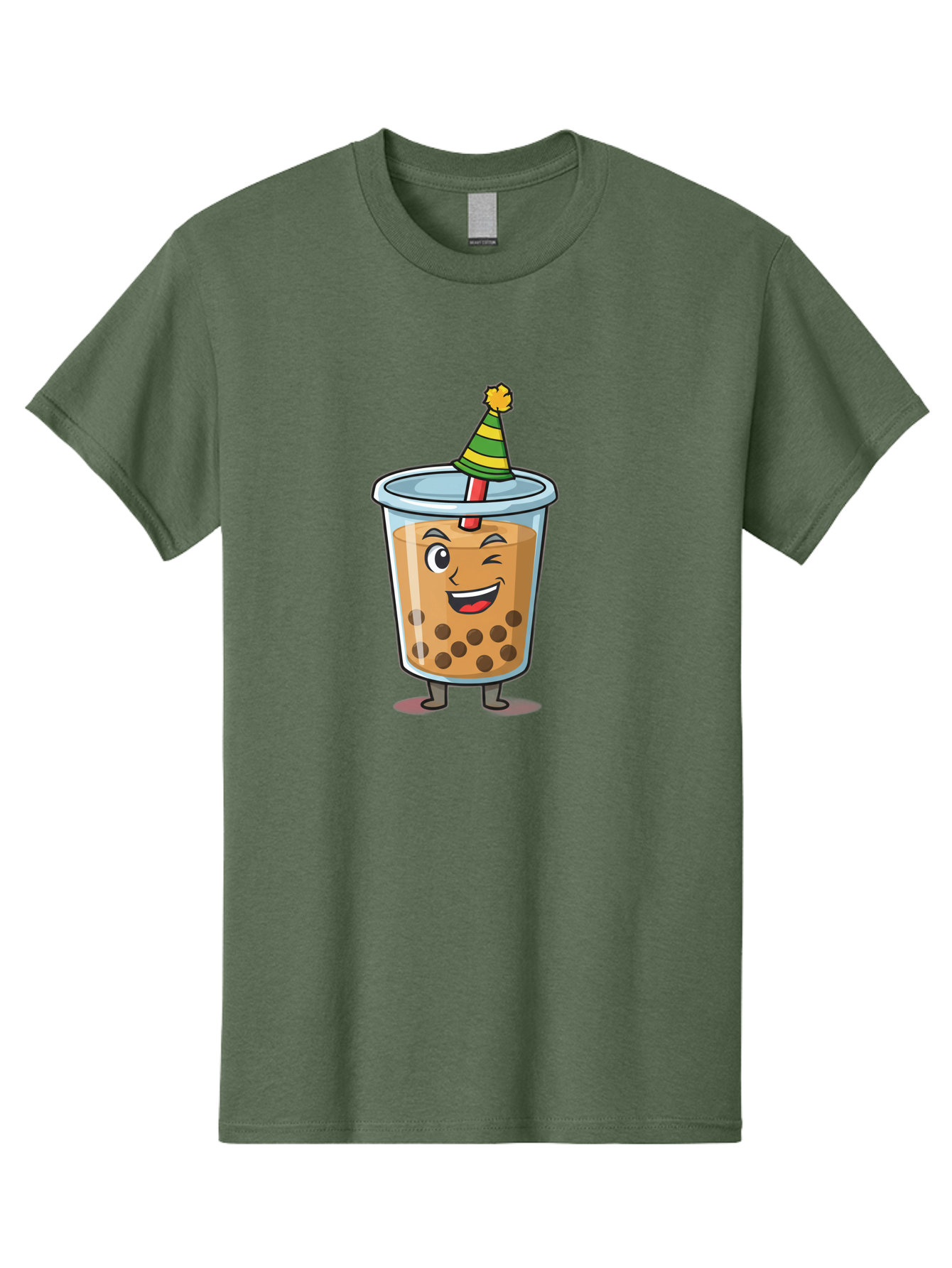 Boba-Tea-17 Men'S Graphic Tee, 100% Cotton, Comfortable Casual Summer Wear, Machine Washable, Cartoon Bubble Tea, Party Hat, Festive Boba, Smiling Drink, Fun Beverage, Animated Character, Cute Boba Tea Bac658