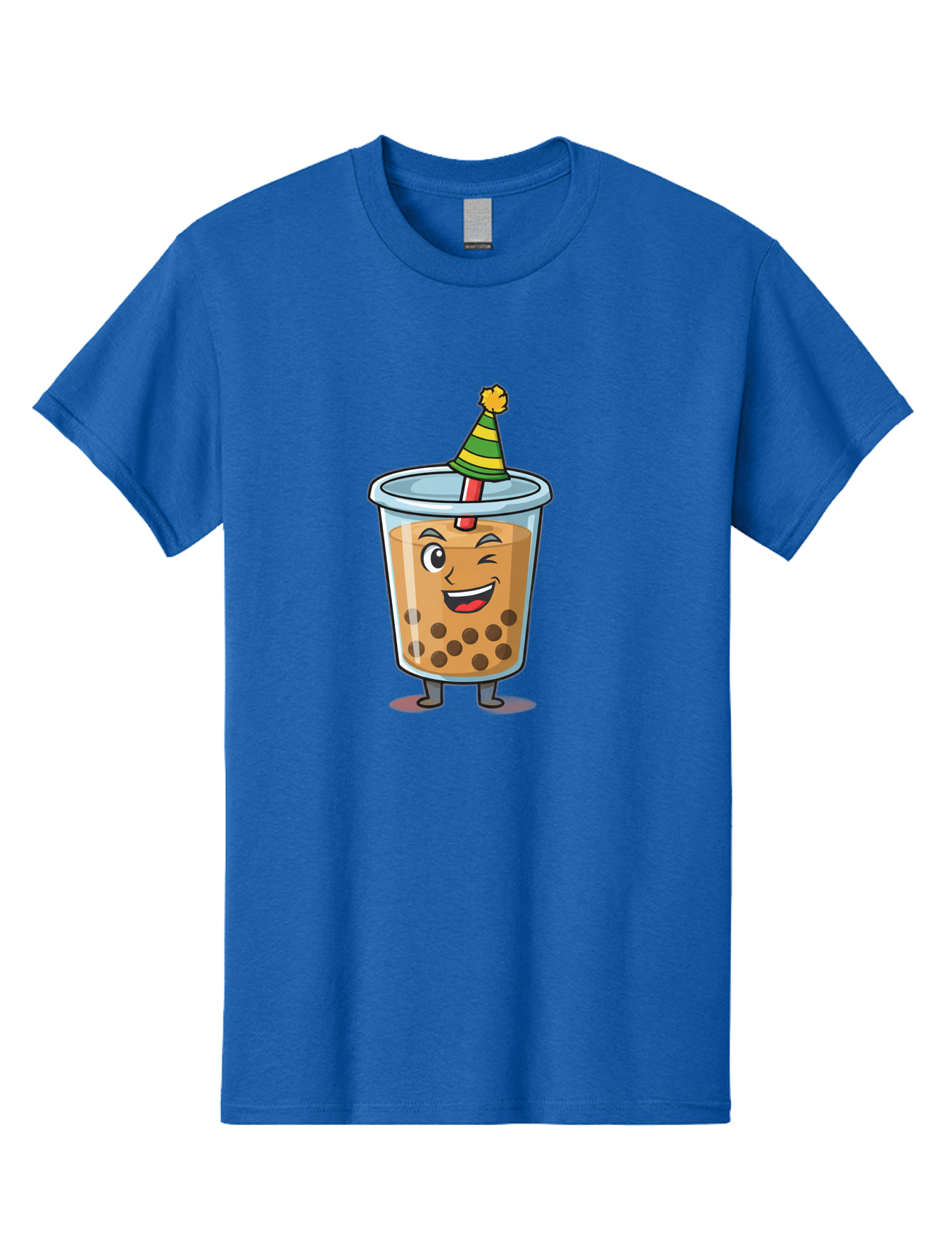 Boba-Tea-17 Men'S Graphic Tee, 100% Cotton, Comfortable Casual Summer Wear, Machine Washable, Cartoon Bubble Tea, Party Hat, Festive Boba, Smiling Drink, Fun Beverage, Animated Character, Cute Boba Tea Bac658