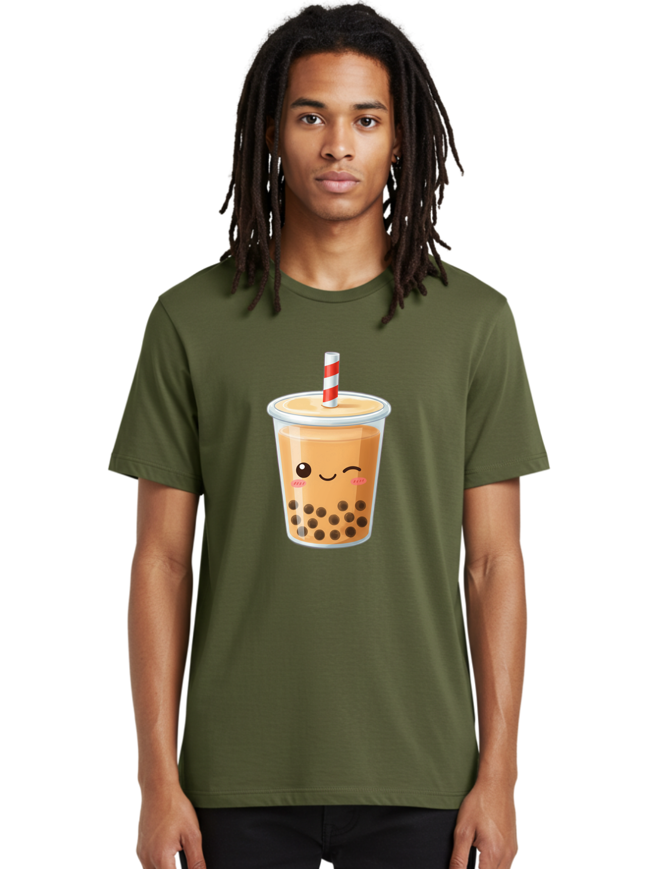 Boba-Tea-18 Men'S Graphic Tee, 100% Cotton, Comfortable Casual Summer Wear, Machine Washable, Boba Tea, Milk Tea, Cartoon Character, Cute Drink, Bubble Tea With Straw, Smiling Face, Adorable Beverage, Boba, Tea Lover Bac659