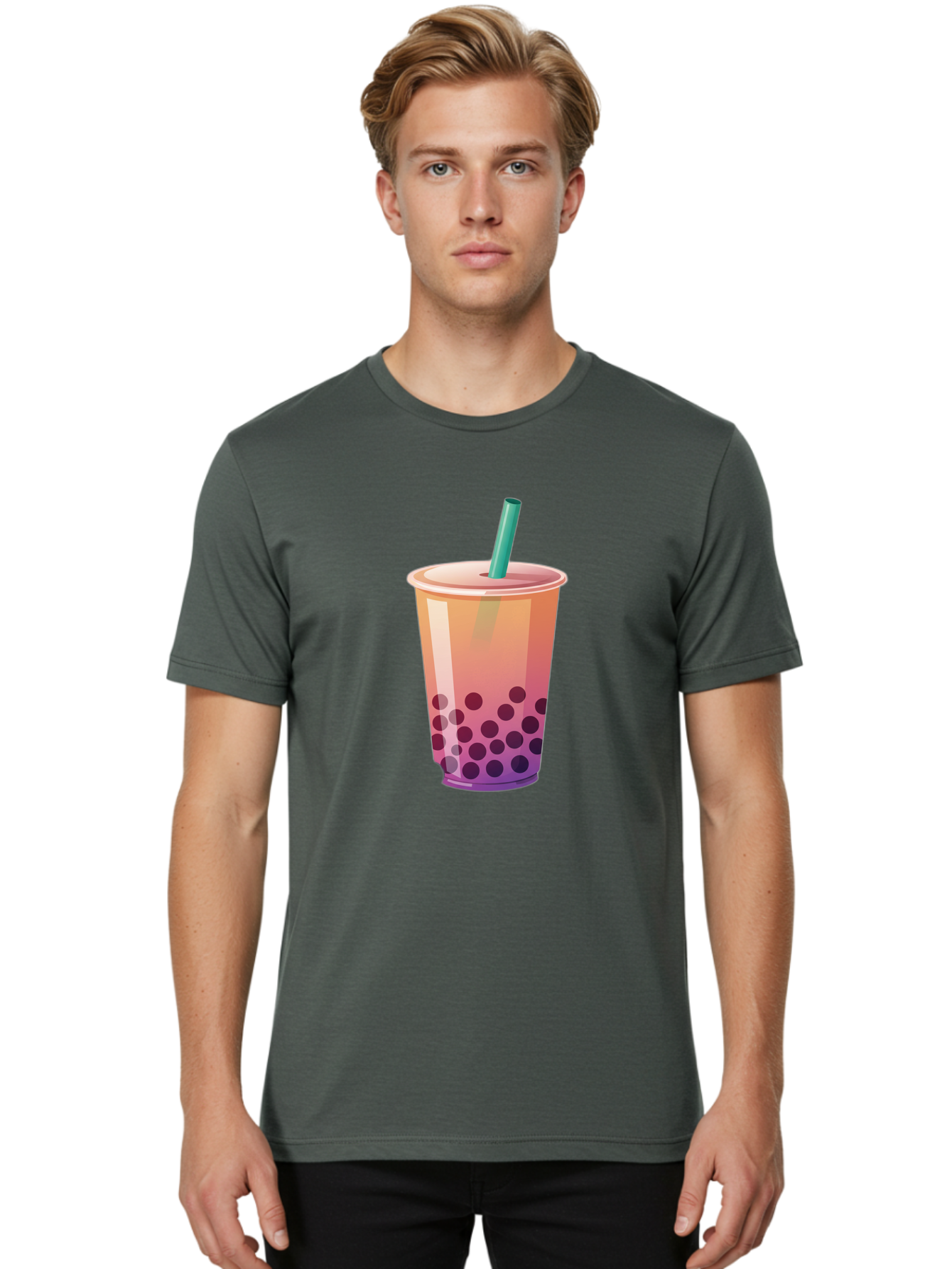 Boba-Tea-3 Men'S Graphic Tee, 100% Cotton, Comfortable Casual Summer Wear, Machine Washable, Bubble Tea, Boba Tea, Pink Tea, Straw, Tapioca Pearls, Milk Tea, Tea Drink, Refreshing Beverage, Sweet Treat Bac661