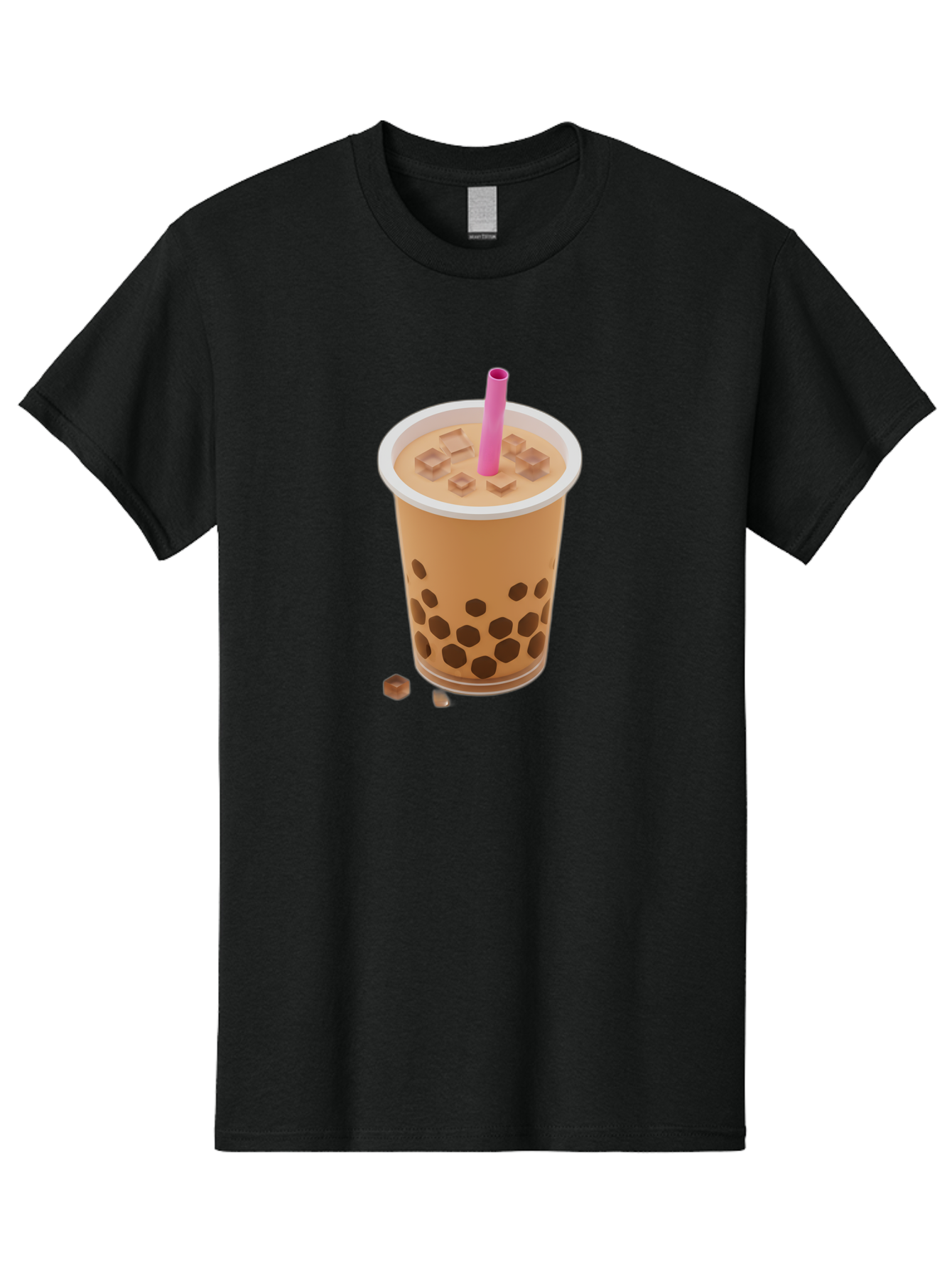 Boba-Tea-4 Men'S Graphic Tee, 100% Cotton, Comfortable Casual Summer Wear, Machine Washable, Boba Milk Tea, Bubble Tea, Milktea, Tapioca Pearls, Coffee Drink, Tea Beverage, Pink Straw, Brown Cubes, Trendy Drink, Refreshing Beverage, Bac662