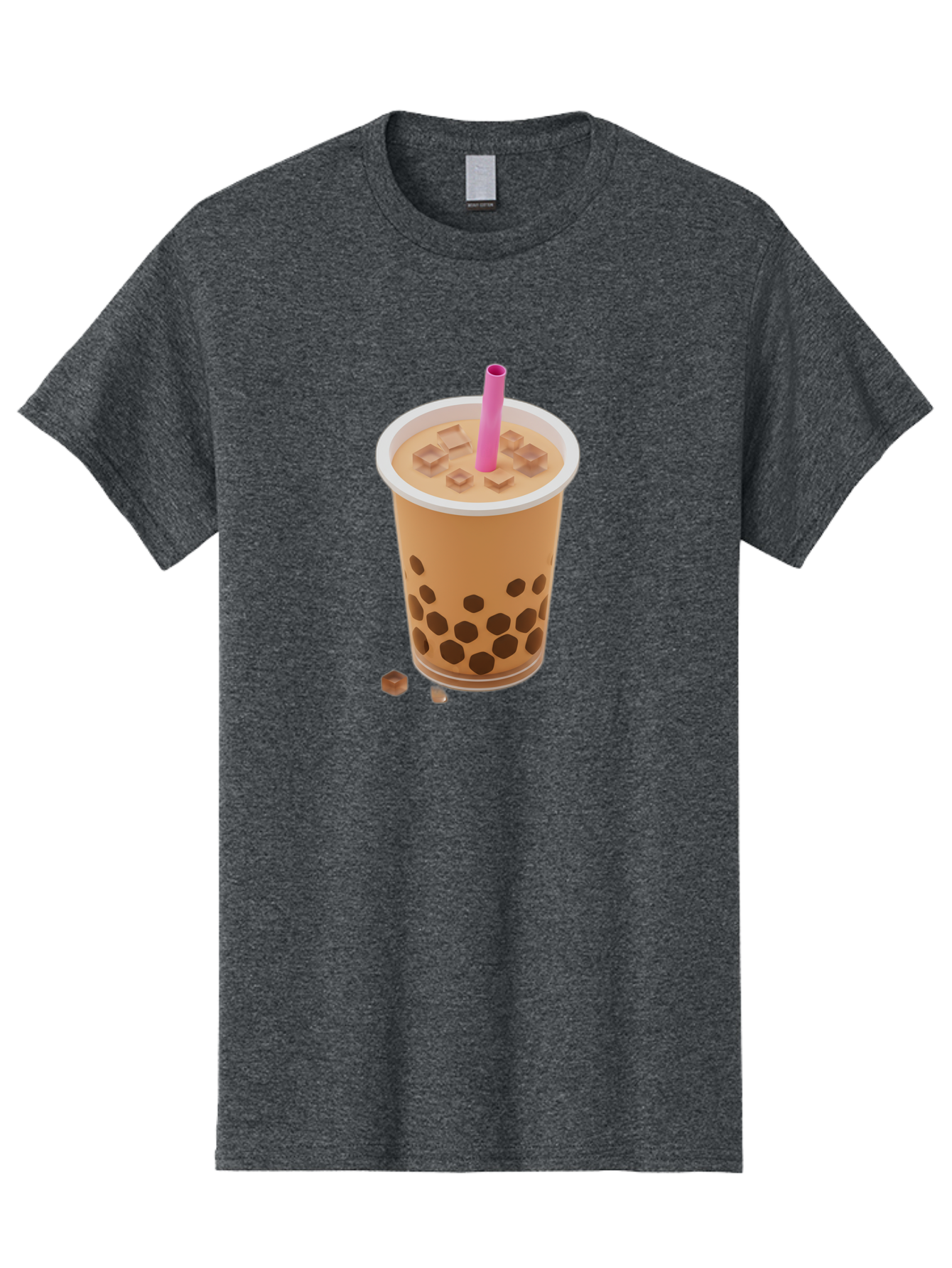 Boba-Tea-4 Men'S Graphic Tee, 100% Cotton, Comfortable Casual Summer Wear, Machine Washable, Boba Milk Tea, Bubble Tea, Milktea, Tapioca Pearls, Coffee Drink, Tea Beverage, Pink Straw, Brown Cubes, Trendy Drink, Refreshing Beverage, Bac662