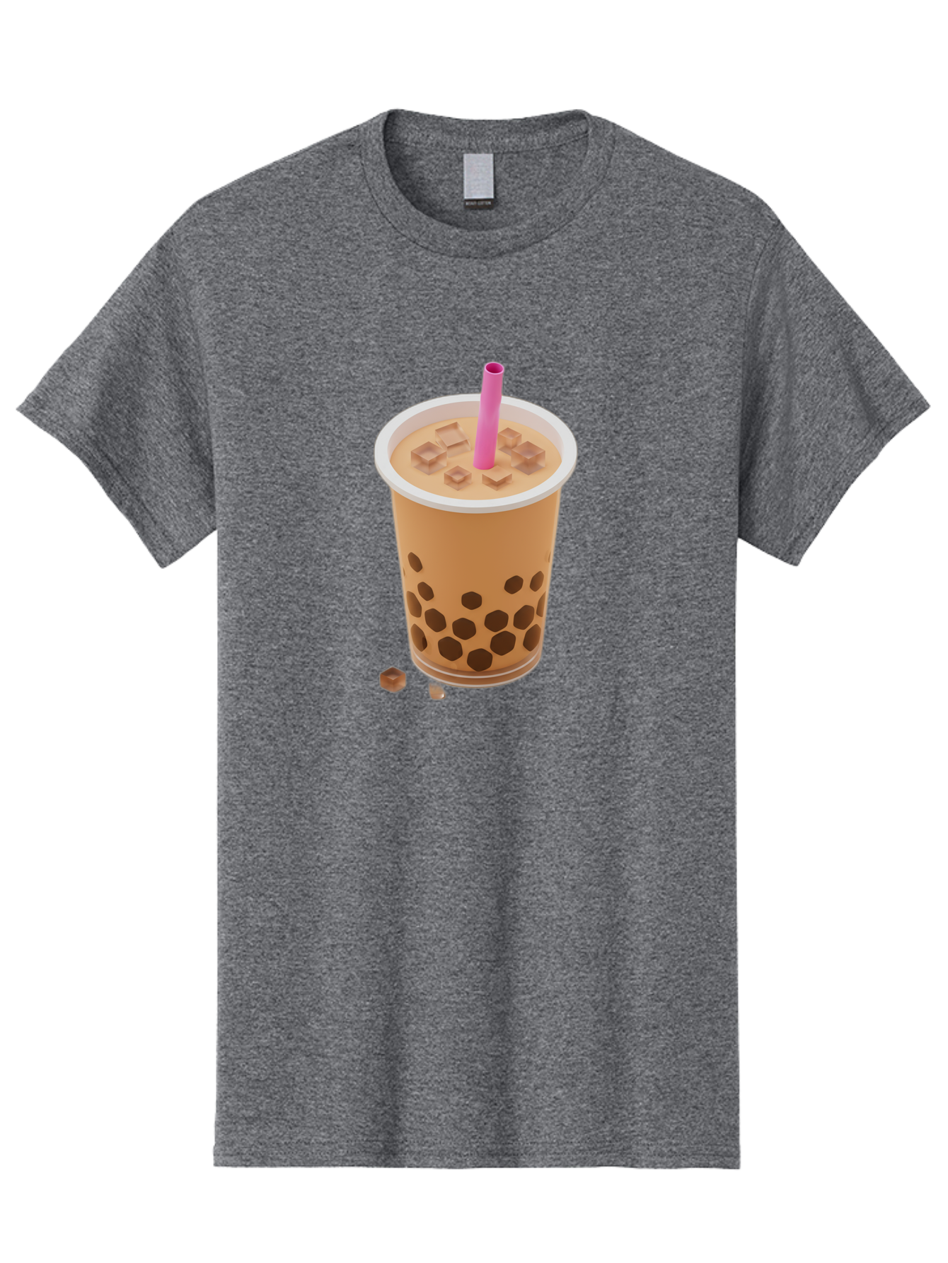 Boba-Tea-4 Men'S Graphic Tee, 100% Cotton, Comfortable Casual Summer Wear, Machine Washable, Boba Milk Tea, Bubble Tea, Milktea, Tapioca Pearls, Coffee Drink, Tea Beverage, Pink Straw, Brown Cubes, Trendy Drink, Refreshing Beverage, Bac662