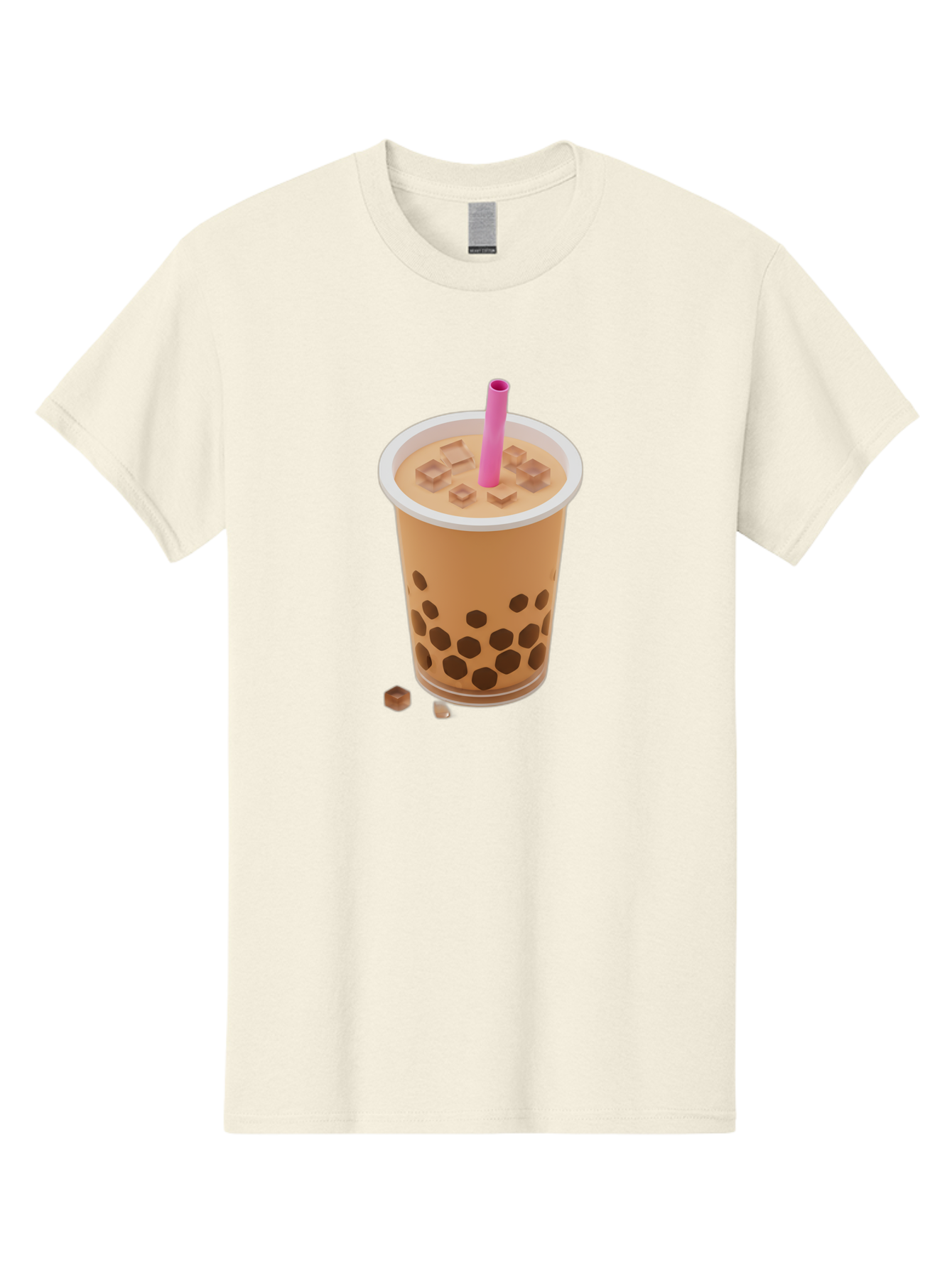 Boba-Tea-4 Men'S Graphic Tee, 100% Cotton, Comfortable Casual Summer Wear, Machine Washable, Boba Milk Tea, Bubble Tea, Milktea, Tapioca Pearls, Coffee Drink, Tea Beverage, Pink Straw, Brown Cubes, Trendy Drink, Refreshing Beverage, Bac662