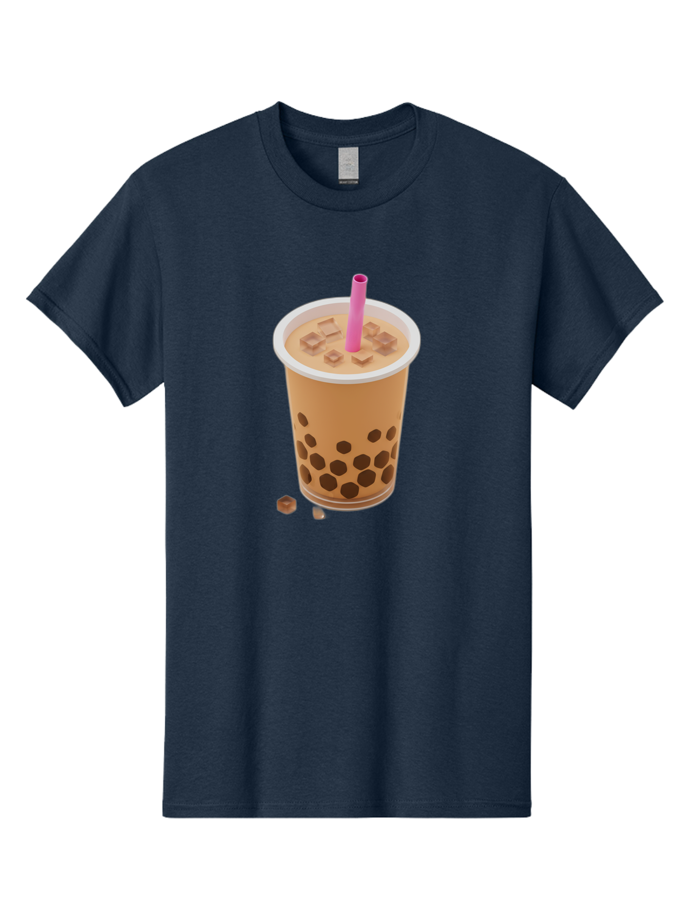 Boba-Tea-4 Men'S Graphic Tee, 100% Cotton, Comfortable Casual Summer Wear, Machine Washable, Boba Milk Tea, Bubble Tea, Milktea, Tapioca Pearls, Coffee Drink, Tea Beverage, Pink Straw, Brown Cubes, Trendy Drink, Refreshing Beverage, Bac662