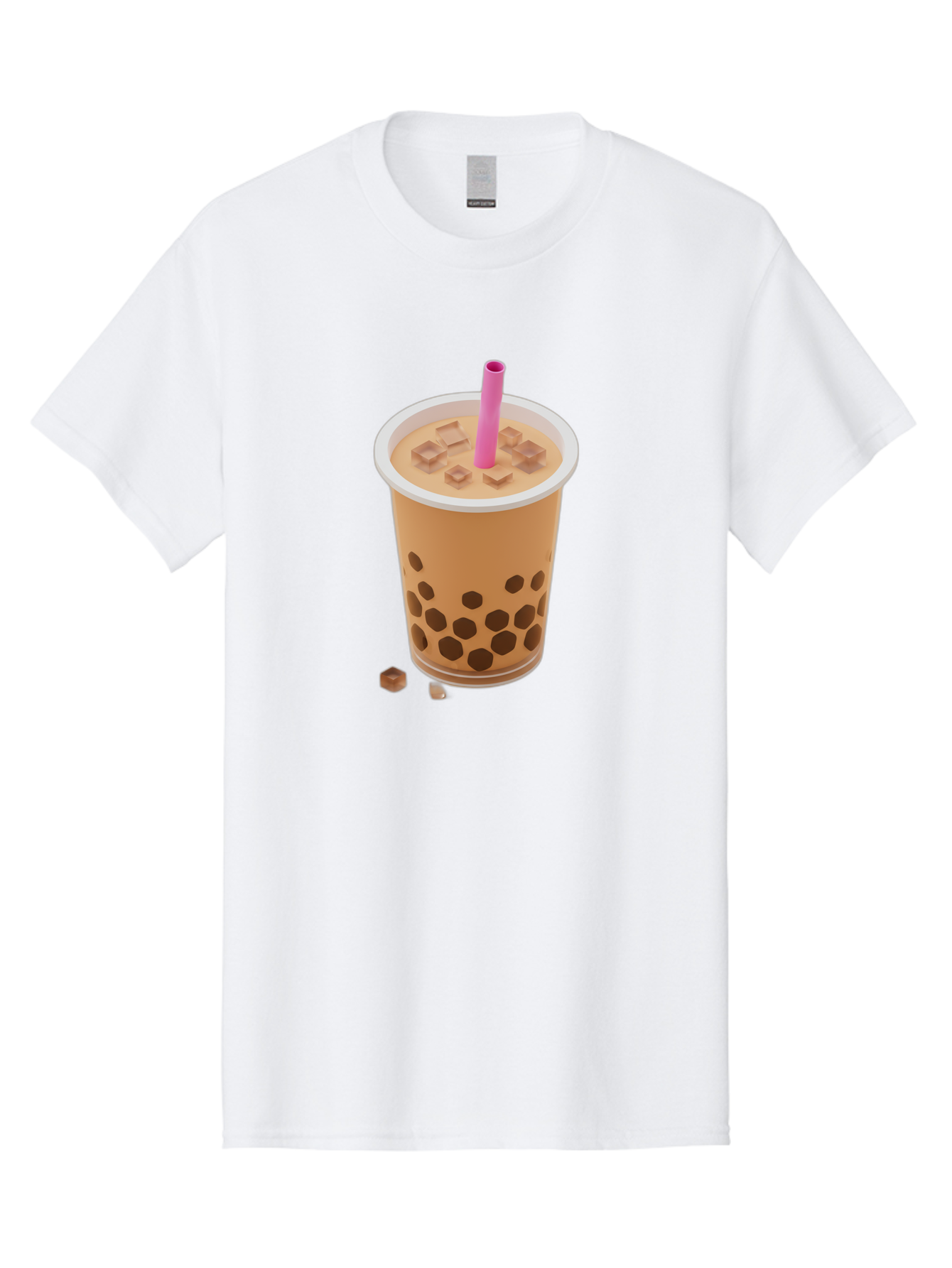 Boba-Tea-4 Men'S Graphic Tee, 100% Cotton, Comfortable Casual Summer Wear, Machine Washable, Boba Milk Tea, Bubble Tea, Milktea, Tapioca Pearls, Coffee Drink, Tea Beverage, Pink Straw, Brown Cubes, Trendy Drink, Refreshing Beverage, Bac662