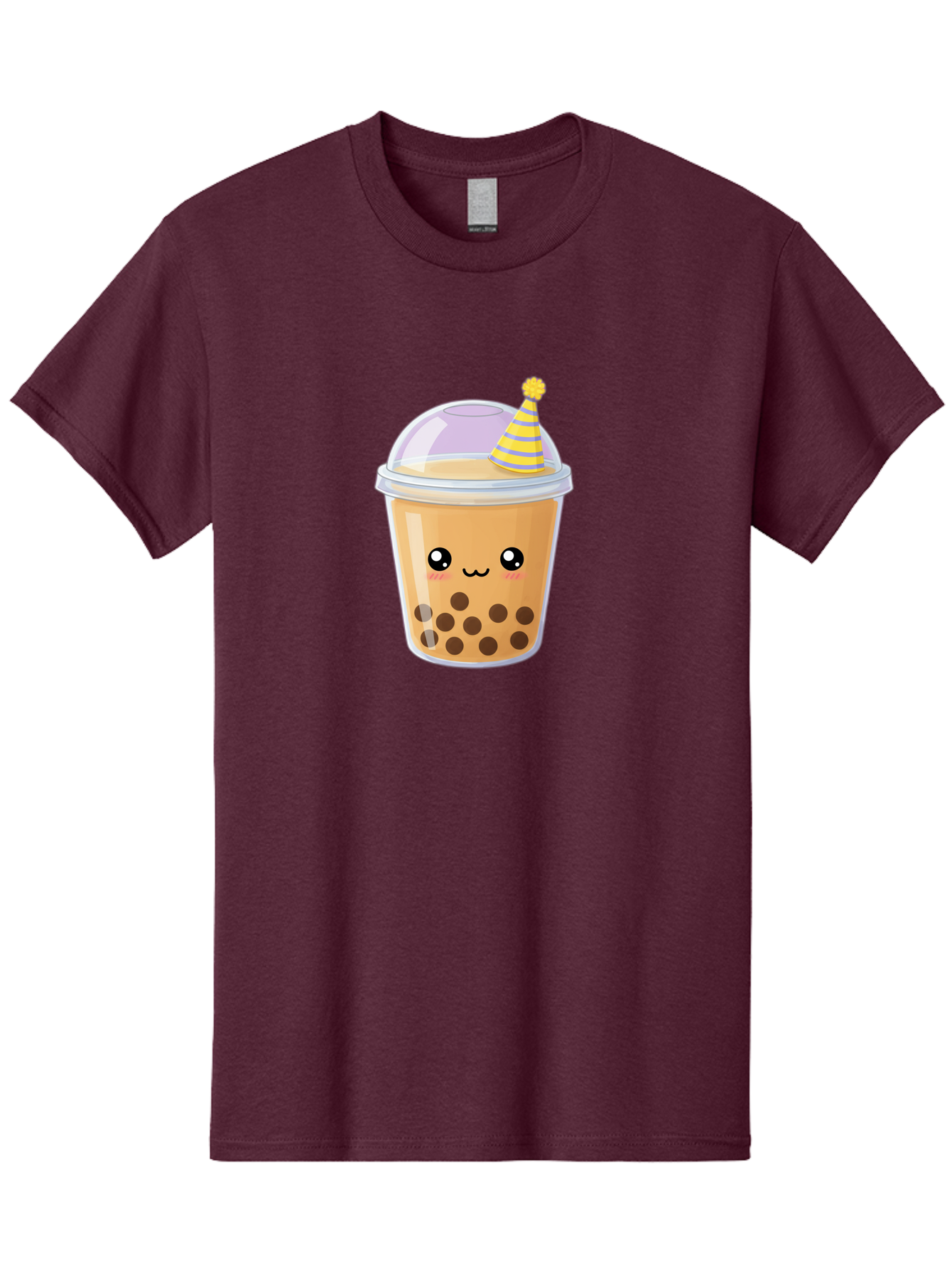 Boba-Tea-6 Men'S Graphic Tee, 100% Cotton, Comfortable Casual Summer Wear, Machine Washable, Bubble Tea, Boba Drink, Cartoon Character, Party Hat, Smiling Face, Tea Bubbles, Festive Drink, Cute Illustration, Kawaii Culture Bac664
