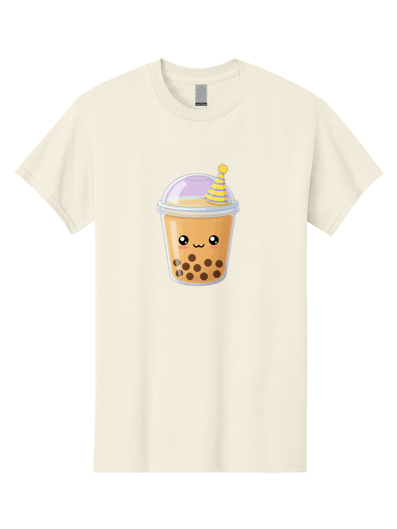 Boba-Tea-6 Men'S Graphic Tee, 100% Cotton, Comfortable Casual Summer Wear, Machine Washable, Bubble Tea, Boba Drink, Cartoon Character, Party Hat, Smiling Face, Tea Bubbles, Festive Drink, Cute Illustration, Kawaii Culture Bac664