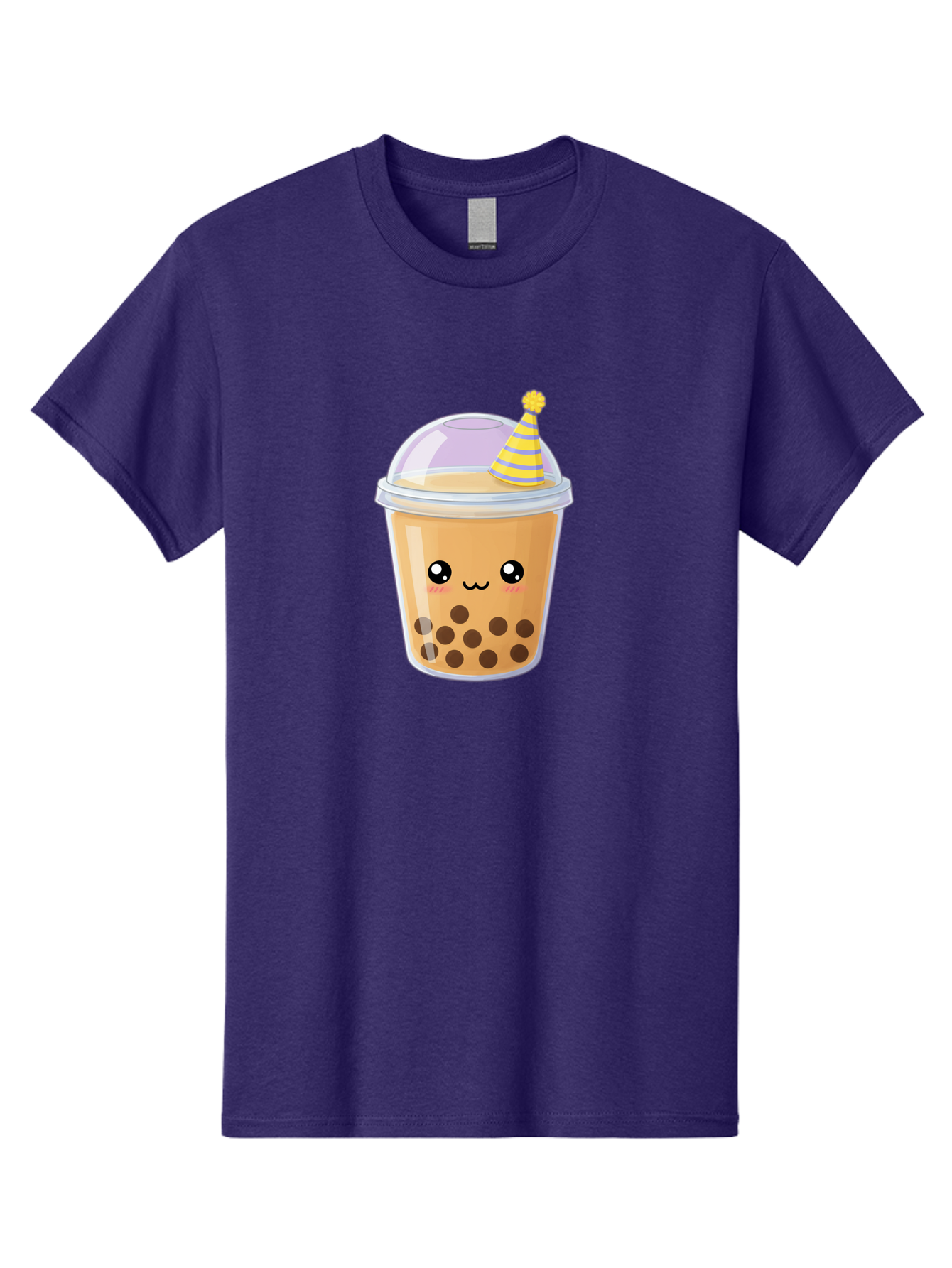 Boba-Tea-6 Men'S Graphic Tee, 100% Cotton, Comfortable Casual Summer Wear, Machine Washable, Bubble Tea, Boba Drink, Cartoon Character, Party Hat, Smiling Face, Tea Bubbles, Festive Drink, Cute Illustration, Kawaii Culture Bac664