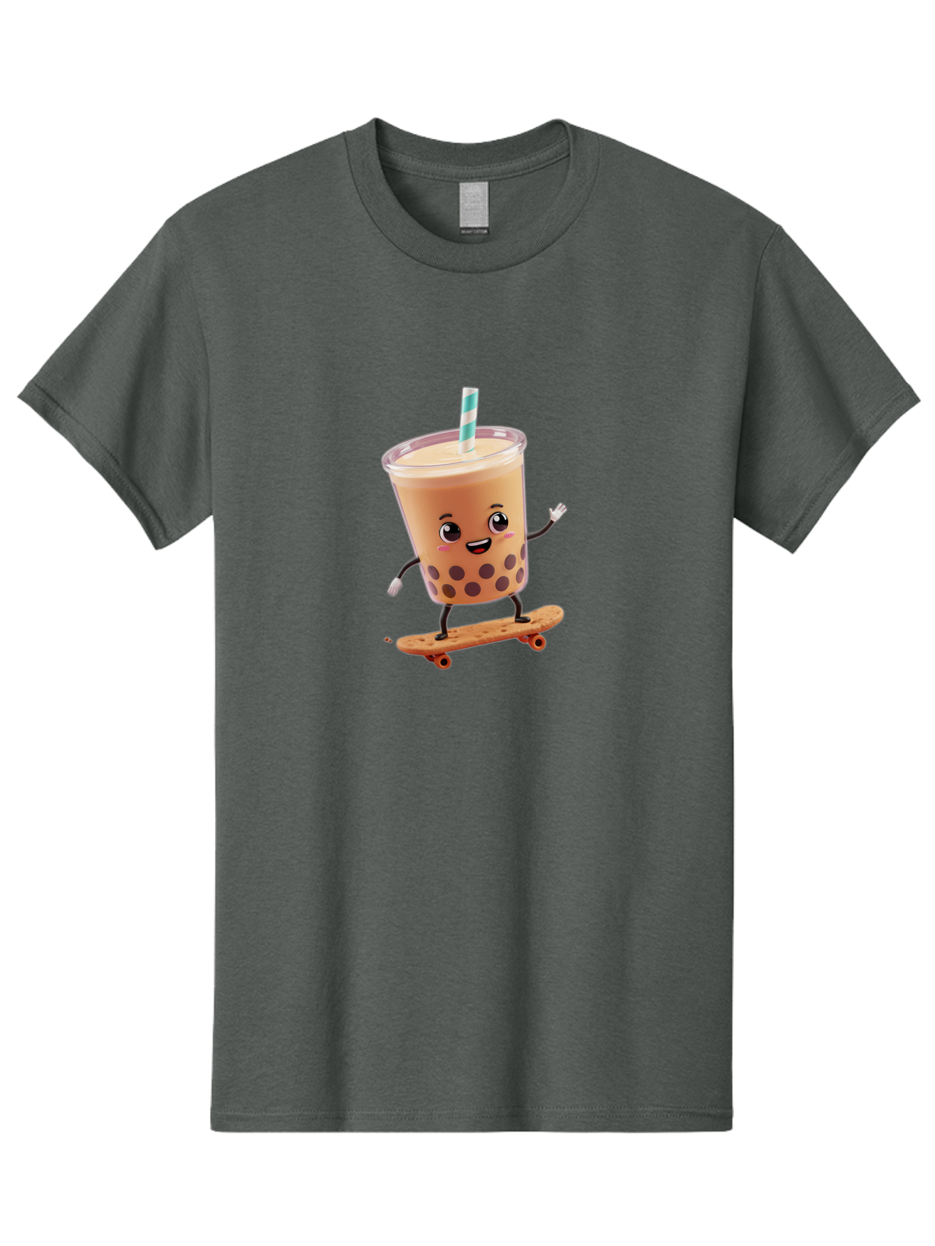 Boba-Tea-7 Men'S Graphic Tee, 100% Cotton, Comfortable Casual Summer Wear, Machine Washable, Boba Tea, Cartoon Character, Skateboarding, Fun Beverage, Playful Drink, Milk Tea, Tapioca Pearls, Smiling Face, Straw, Action Pose, Bac665
