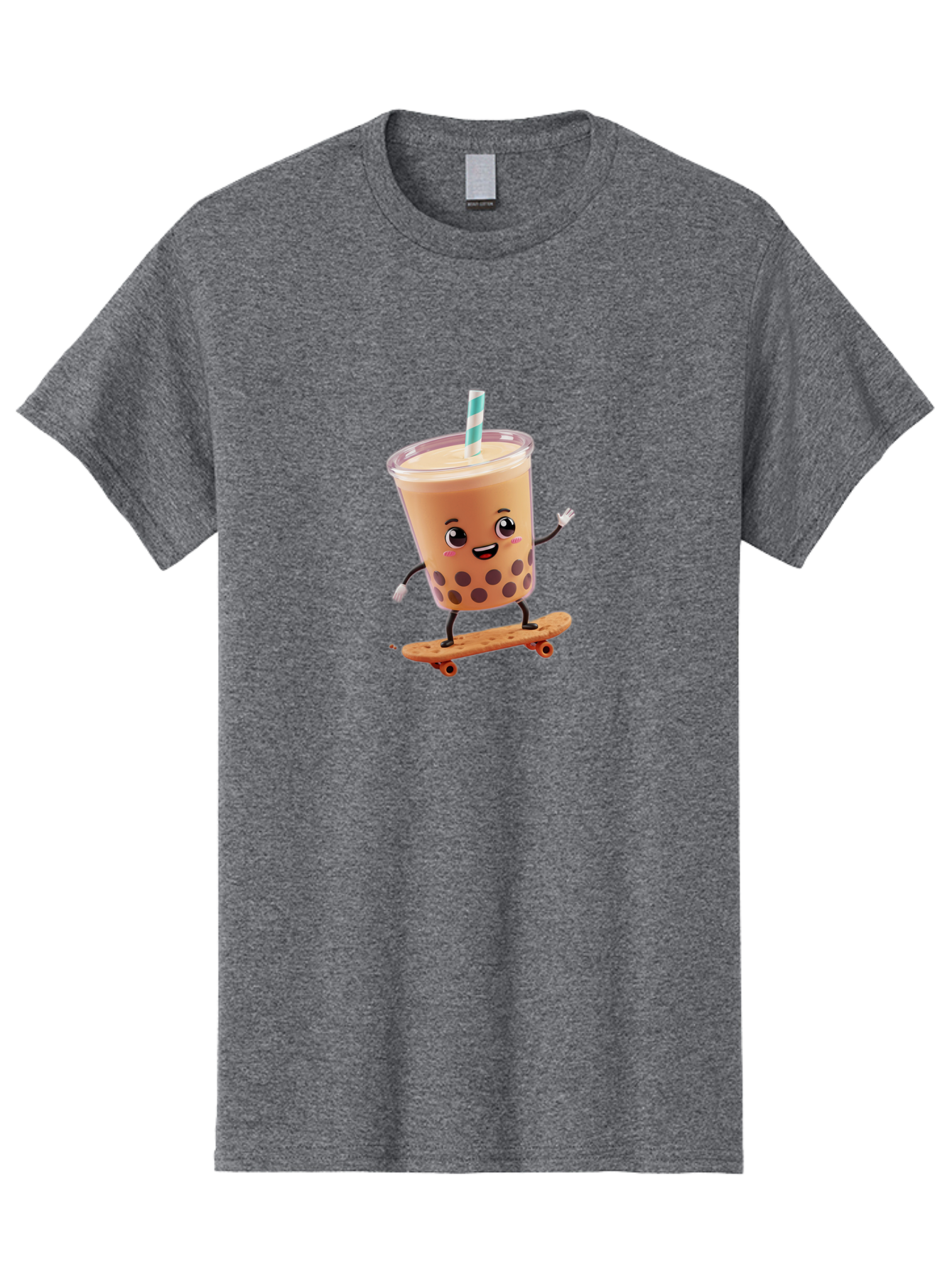 Boba-Tea-7 Men'S Graphic Tee, 100% Cotton, Comfortable Casual Summer Wear, Machine Washable, Boba Tea, Cartoon Character, Skateboarding, Fun Beverage, Playful Drink, Milk Tea, Tapioca Pearls, Smiling Face, Straw, Action Pose, Bac665