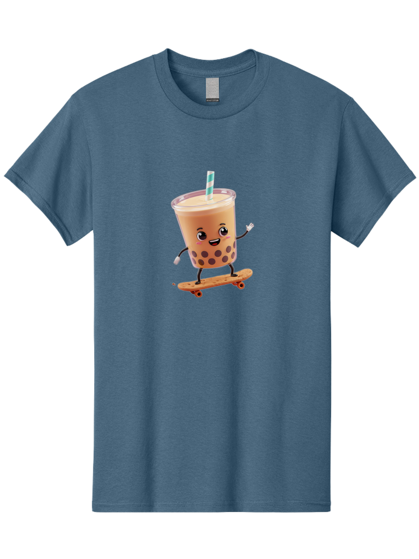 Boba-Tea-7 Men'S Graphic Tee, 100% Cotton, Comfortable Casual Summer Wear, Machine Washable, Boba Tea, Cartoon Character, Skateboarding, Fun Beverage, Playful Drink, Milk Tea, Tapioca Pearls, Smiling Face, Straw, Action Pose, Bac665