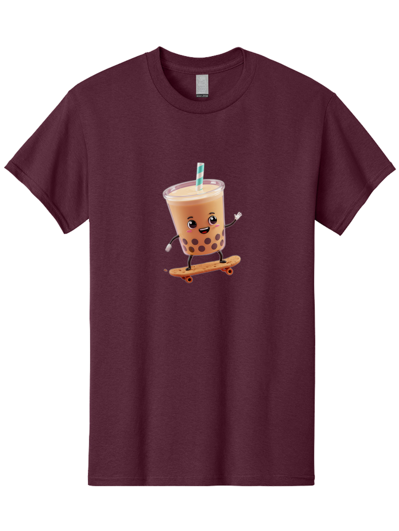 Boba-Tea-7 Men'S Graphic Tee, 100% Cotton, Comfortable Casual Summer Wear, Machine Washable, Boba Tea, Cartoon Character, Skateboarding, Fun Beverage, Playful Drink, Milk Tea, Tapioca Pearls, Smiling Face, Straw, Action Pose, Bac665