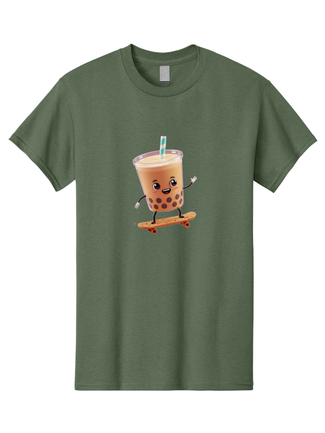 Boba-Tea-7 Men'S Graphic Tee, 100% Cotton, Comfortable Casual Summer Wear, Machine Washable, Boba Tea, Cartoon Character, Skateboarding, Fun Beverage, Playful Drink, Milk Tea, Tapioca Pearls, Smiling Face, Straw, Action Pose, Bac665