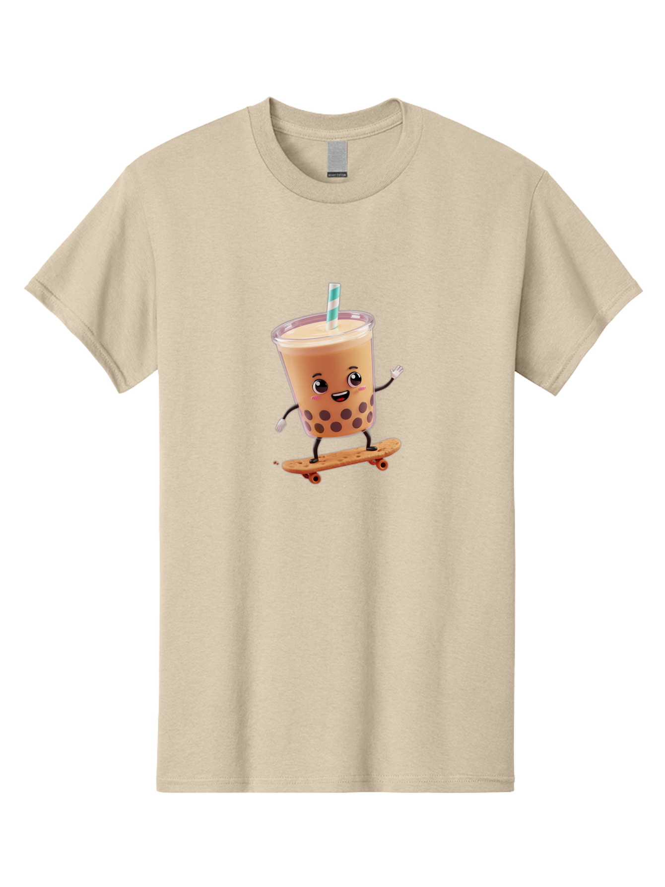 Boba-Tea-7 Men'S Graphic Tee, 100% Cotton, Comfortable Casual Summer Wear, Machine Washable, Boba Tea, Cartoon Character, Skateboarding, Fun Beverage, Playful Drink, Milk Tea, Tapioca Pearls, Smiling Face, Straw, Action Pose, Bac665