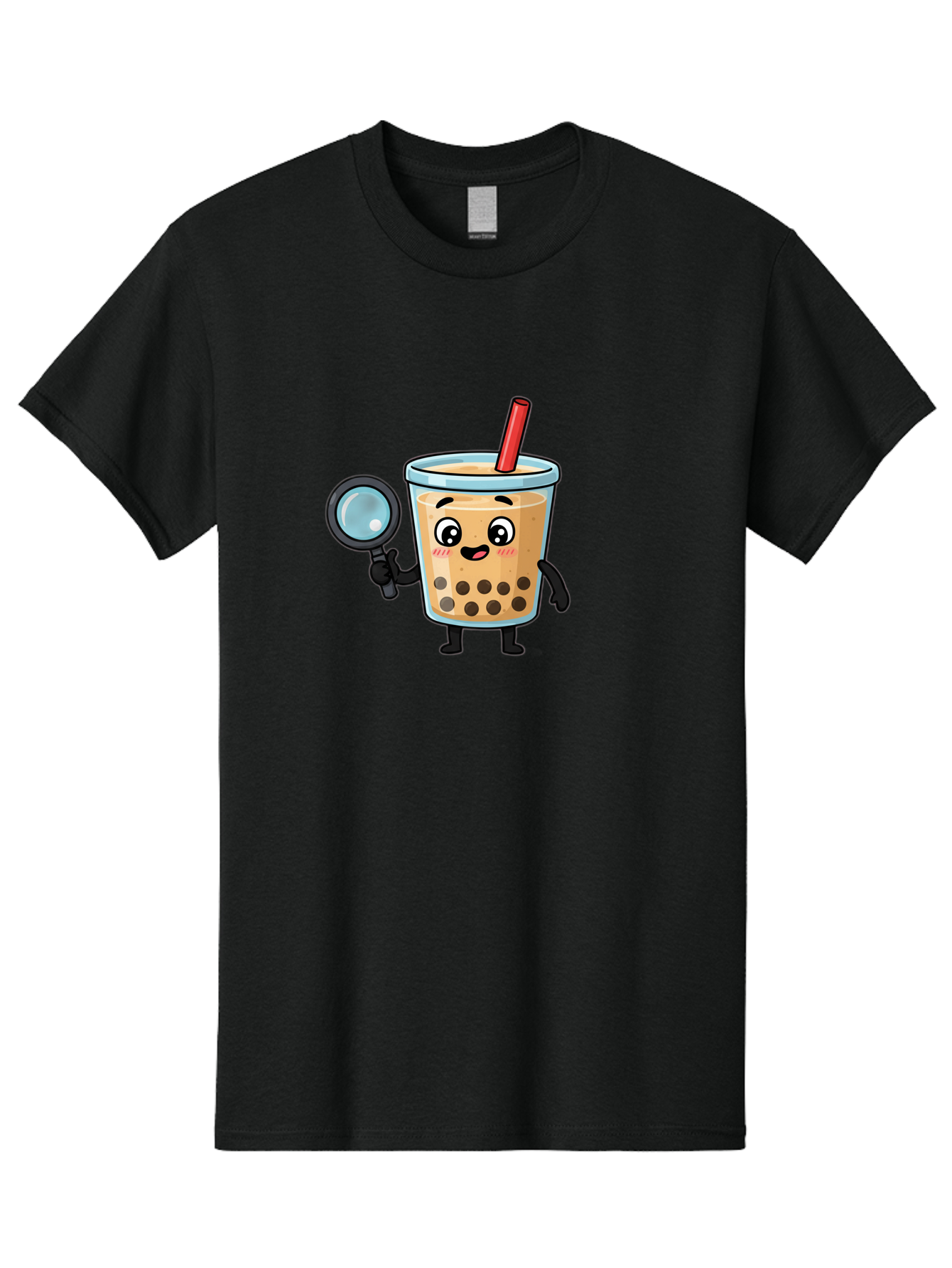 Boba-Tea-8 Men'S Graphic Tee, 100% Cotton, Comfortable Casual Summer Wear, Machine Washable, Boba Tea Character, Cartoon Bubble Tea, Kawaii Boba, Magnifying Glass, Detective Tea, Cute Drink, Bubble Tea Mascot, Tea With Straw, Bac666