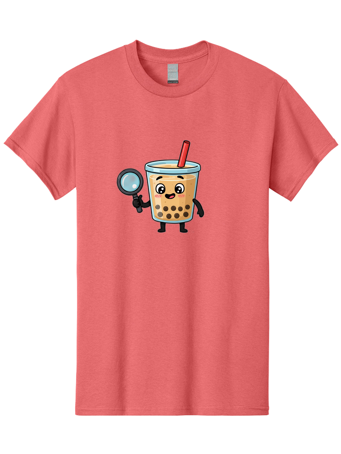 Boba-Tea-8 Men'S Graphic Tee, 100% Cotton, Comfortable Casual Summer Wear, Machine Washable, Boba Tea Character, Cartoon Bubble Tea, Kawaii Boba, Magnifying Glass, Detective Tea, Cute Drink, Bubble Tea Mascot, Tea With Straw, Bac666