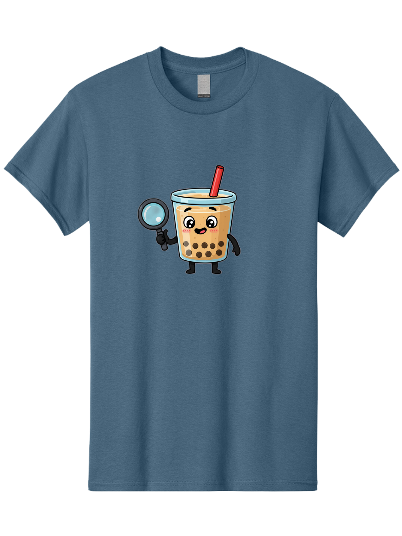 Boba-Tea-8 Men'S Graphic Tee, 100% Cotton, Comfortable Casual Summer Wear, Machine Washable, Boba Tea Character, Cartoon Bubble Tea, Kawaii Boba, Magnifying Glass, Detective Tea, Cute Drink, Bubble Tea Mascot, Tea With Straw, Bac666