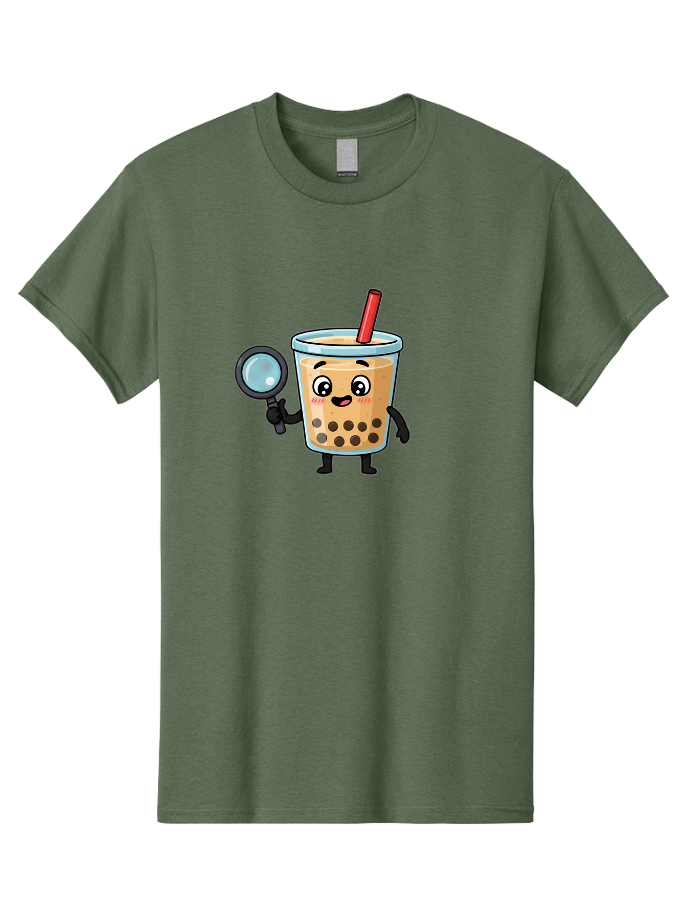 Boba-Tea-8 Men'S Graphic Tee, 100% Cotton, Comfortable Casual Summer Wear, Machine Washable, Boba Tea Character, Cartoon Bubble Tea, Kawaii Boba, Magnifying Glass, Detective Tea, Cute Drink, Bubble Tea Mascot, Tea With Straw, Bac666