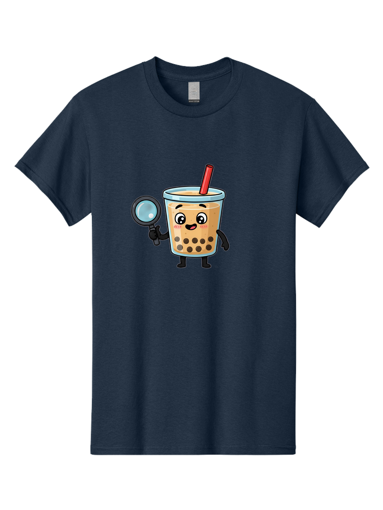 Boba-Tea-8 Men'S Graphic Tee, 100% Cotton, Comfortable Casual Summer Wear, Machine Washable, Boba Tea Character, Cartoon Bubble Tea, Kawaii Boba, Magnifying Glass, Detective Tea, Cute Drink, Bubble Tea Mascot, Tea With Straw, Bac666