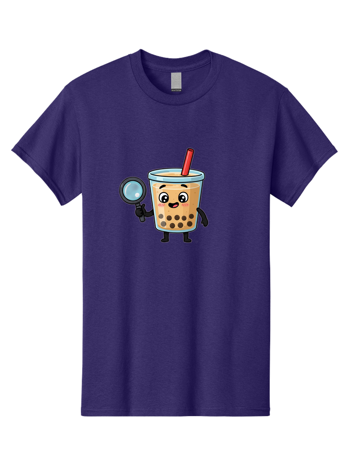 Boba-Tea-8 Men'S Graphic Tee, 100% Cotton, Comfortable Casual Summer Wear, Machine Washable, Boba Tea Character, Cartoon Bubble Tea, Kawaii Boba, Magnifying Glass, Detective Tea, Cute Drink, Bubble Tea Mascot, Tea With Straw, Bac666