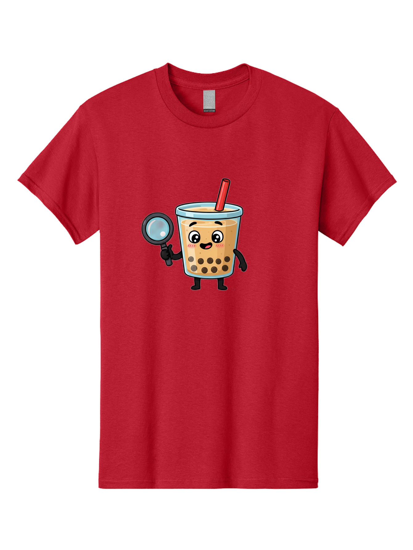 Boba-Tea-8 Men'S Graphic Tee, 100% Cotton, Comfortable Casual Summer Wear, Machine Washable, Boba Tea Character, Cartoon Bubble Tea, Kawaii Boba, Magnifying Glass, Detective Tea, Cute Drink, Bubble Tea Mascot, Tea With Straw, Bac666