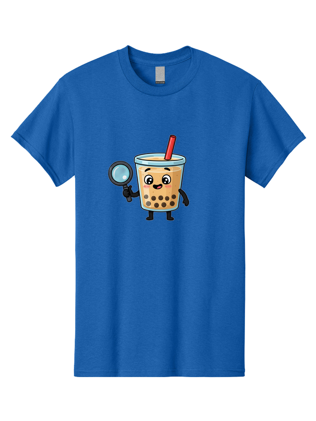 Boba-Tea-8 Men'S Graphic Tee, 100% Cotton, Comfortable Casual Summer Wear, Machine Washable, Boba Tea Character, Cartoon Bubble Tea, Kawaii Boba, Magnifying Glass, Detective Tea, Cute Drink, Bubble Tea Mascot, Tea With Straw, Bac666