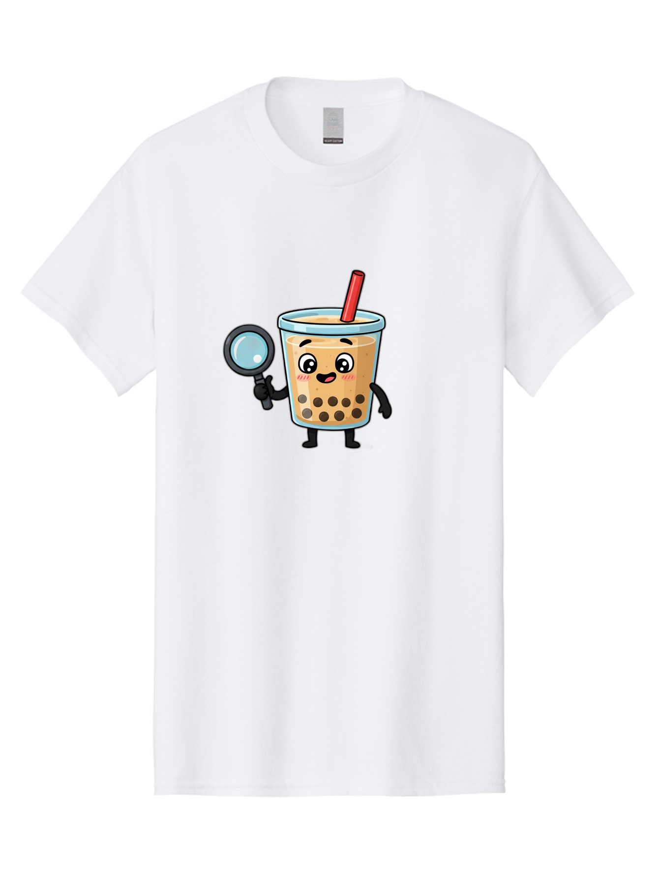 Boba-Tea-8 Men'S Graphic Tee, 100% Cotton, Comfortable Casual Summer Wear, Machine Washable, Boba Tea Character, Cartoon Bubble Tea, Kawaii Boba, Magnifying Glass, Detective Tea, Cute Drink, Bubble Tea Mascot, Tea With Straw, Bac666