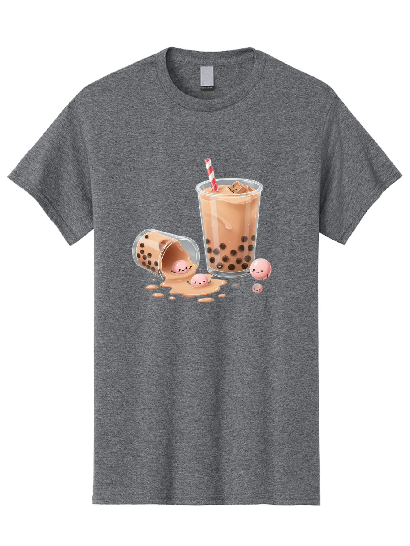 Boba-Tea-9 Men'S Graphic Tee, 100% Cotton, Comfortable Casual Summer Wear, Machine Washable, Boba Tea, Milk Tea, Bubble Tea, Tea Drink, Straw, Tapioca Pearls, Spilled Drink, Kawaii, Cute, Cartoon, Smiling Boba Bac667