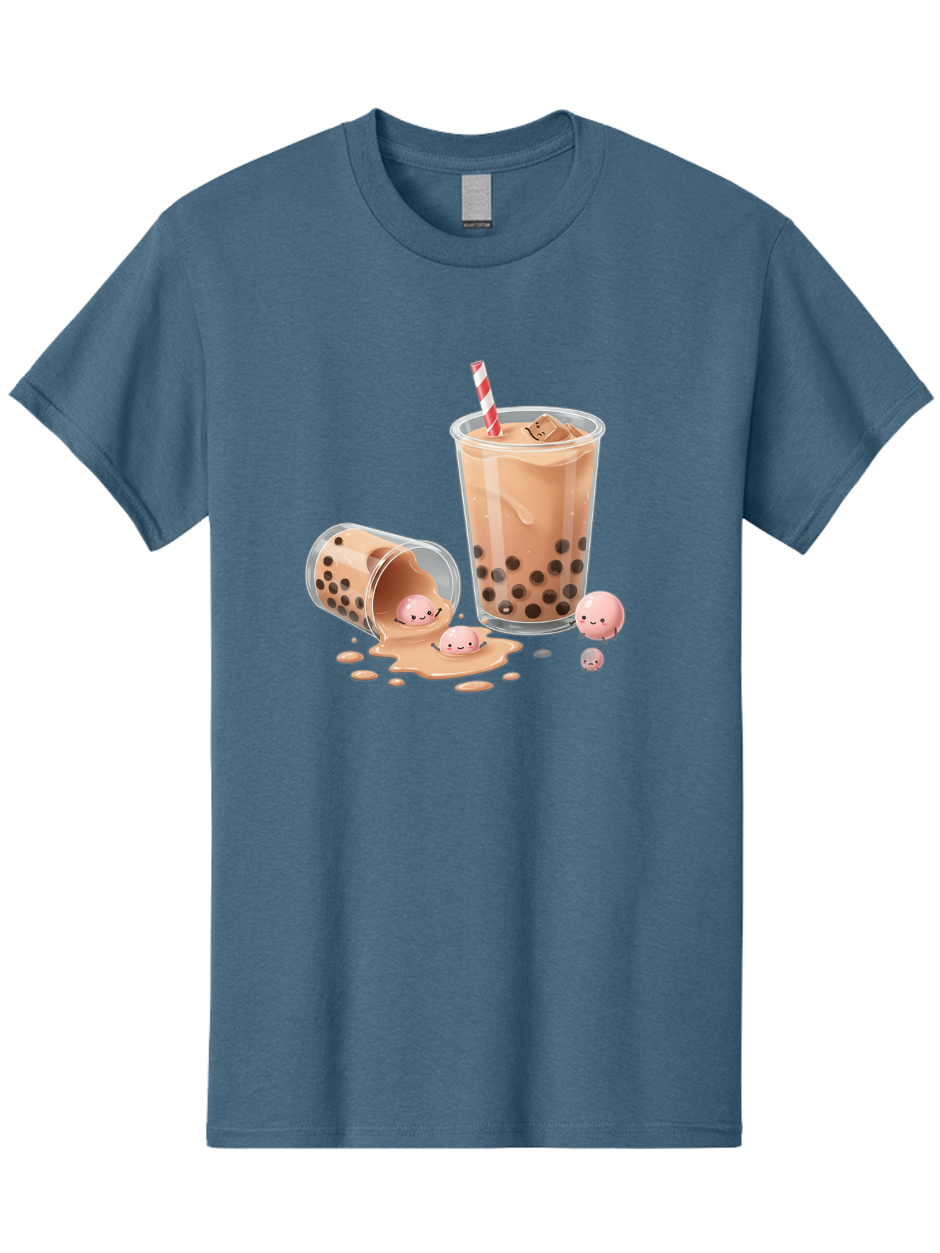 Boba-Tea-9 Men'S Graphic Tee, 100% Cotton, Comfortable Casual Summer Wear, Machine Washable, Boba Tea, Milk Tea, Bubble Tea, Tea Drink, Straw, Tapioca Pearls, Spilled Drink, Kawaii, Cute, Cartoon, Smiling Boba Bac667