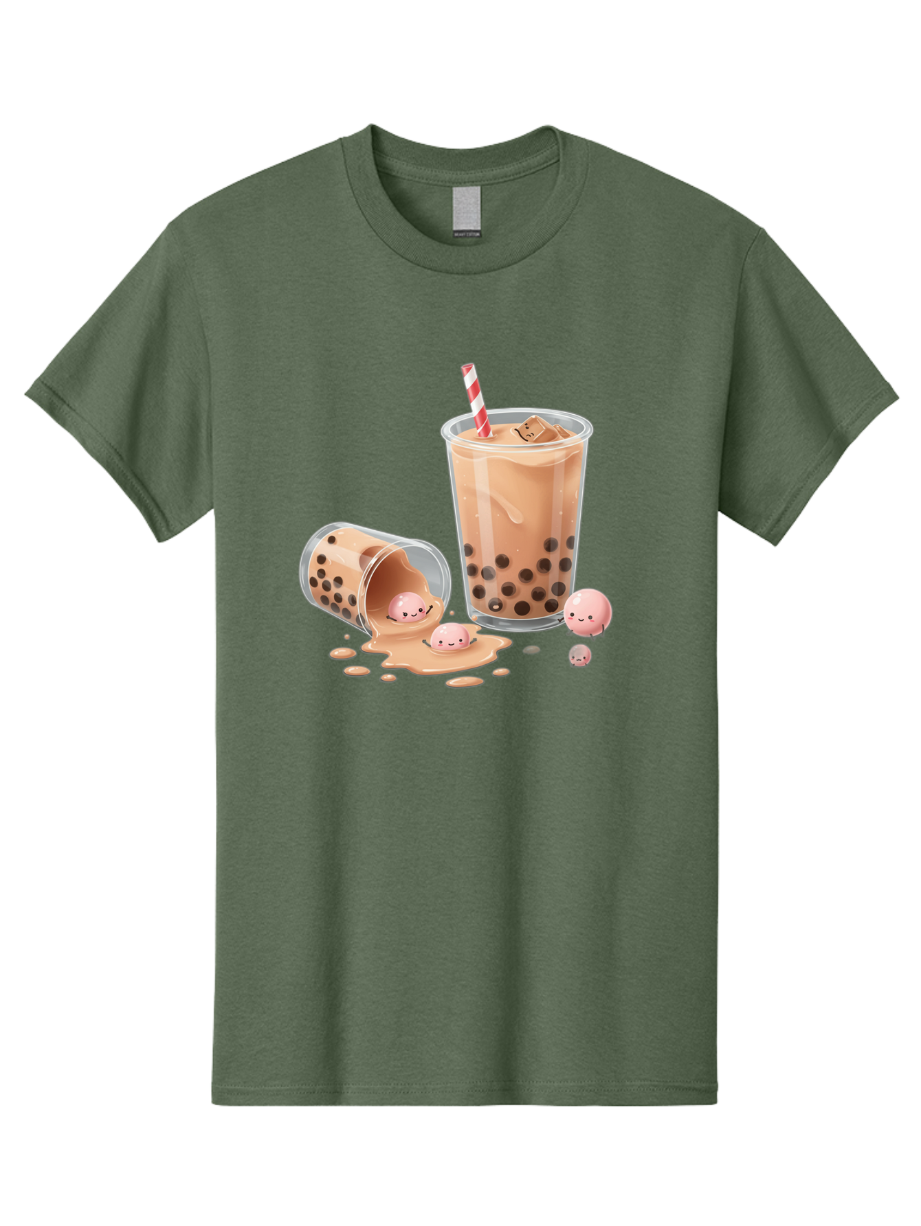 Boba-Tea-9 Men'S Graphic Tee, 100% Cotton, Comfortable Casual Summer Wear, Machine Washable, Boba Tea, Milk Tea, Bubble Tea, Tea Drink, Straw, Tapioca Pearls, Spilled Drink, Kawaii, Cute, Cartoon, Smiling Boba Bac667