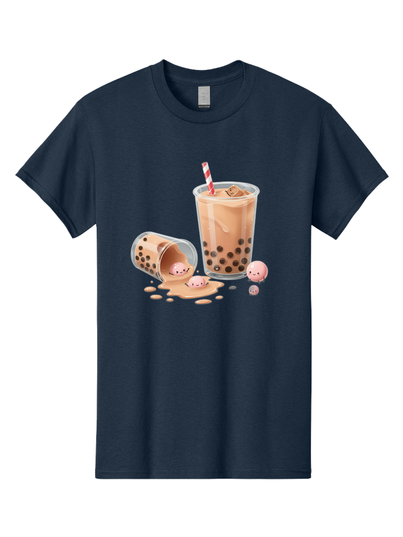 Boba-Tea-9 Men'S Graphic Tee, 100% Cotton, Comfortable Casual Summer Wear, Machine Washable, Boba Tea, Milk Tea, Bubble Tea, Tea Drink, Straw, Tapioca Pearls, Spilled Drink, Kawaii, Cute, Cartoon, Smiling Boba Bac667