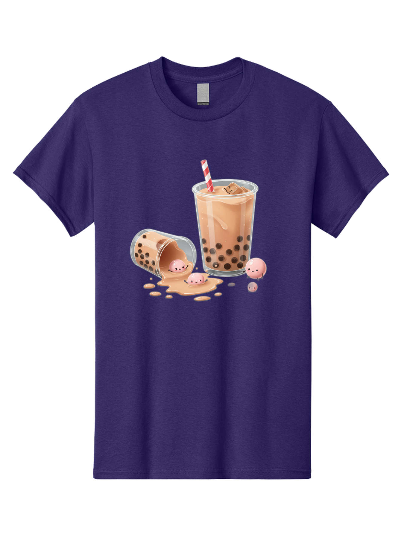 Boba-Tea-9 Men'S Graphic Tee, 100% Cotton, Comfortable Casual Summer Wear, Machine Washable, Boba Tea, Milk Tea, Bubble Tea, Tea Drink, Straw, Tapioca Pearls, Spilled Drink, Kawaii, Cute, Cartoon, Smiling Boba Bac667