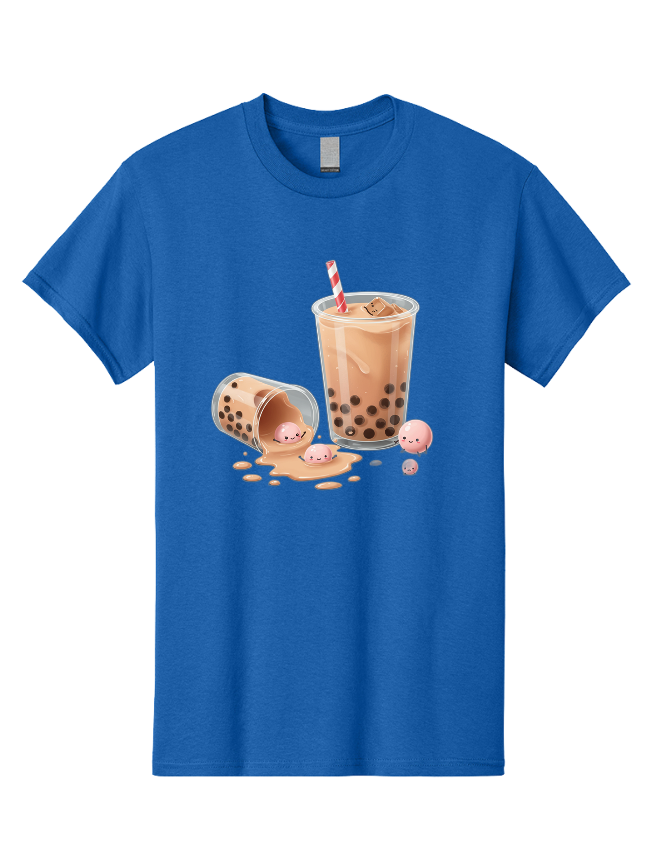 Boba-Tea-9 Men'S Graphic Tee, 100% Cotton, Comfortable Casual Summer Wear, Machine Washable, Boba Tea, Milk Tea, Bubble Tea, Tea Drink, Straw, Tapioca Pearls, Spilled Drink, Kawaii, Cute, Cartoon, Smiling Boba Bac667
