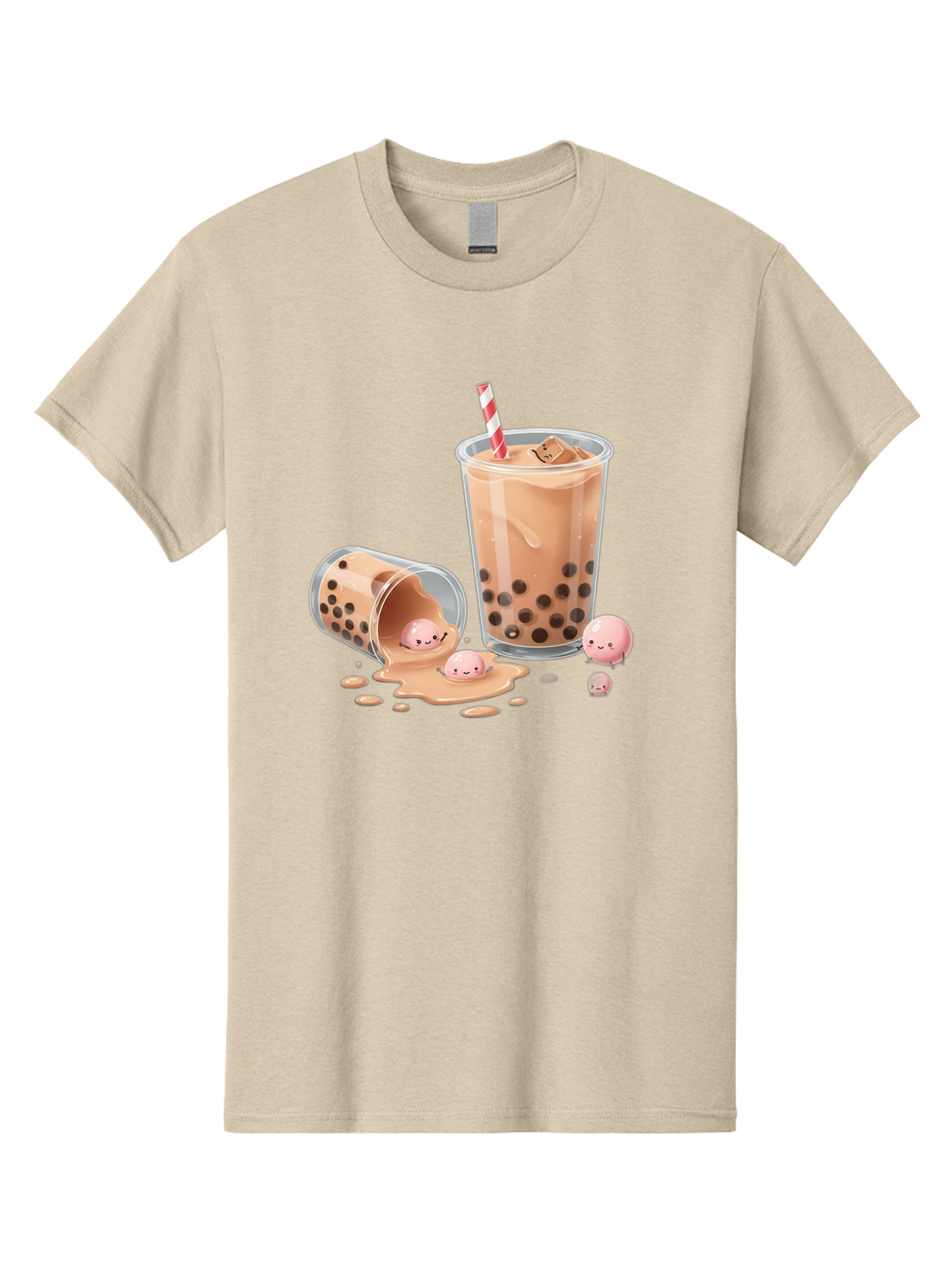 Boba-Tea-9 Men'S Graphic Tee, 100% Cotton, Comfortable Casual Summer Wear, Machine Washable, Boba Tea, Milk Tea, Bubble Tea, Tea Drink, Straw, Tapioca Pearls, Spilled Drink, Kawaii, Cute, Cartoon, Smiling Boba Bac667