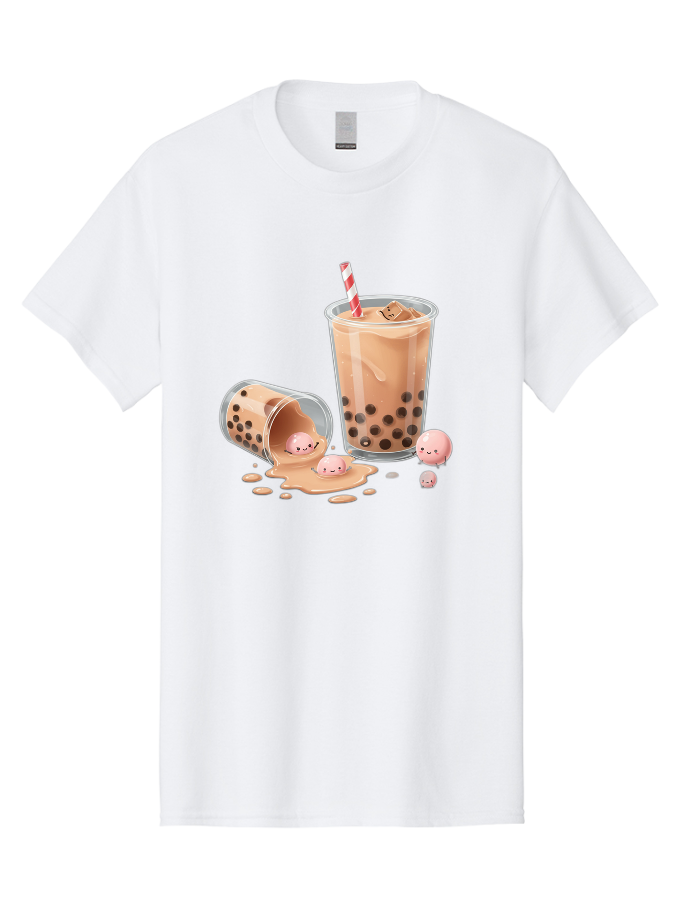 Boba-Tea-9 Men'S Graphic Tee, 100% Cotton, Comfortable Casual Summer Wear, Machine Washable, Boba Tea, Milk Tea, Bubble Tea, Tea Drink, Straw, Tapioca Pearls, Spilled Drink, Kawaii, Cute, Cartoon, Smiling Boba Bac667