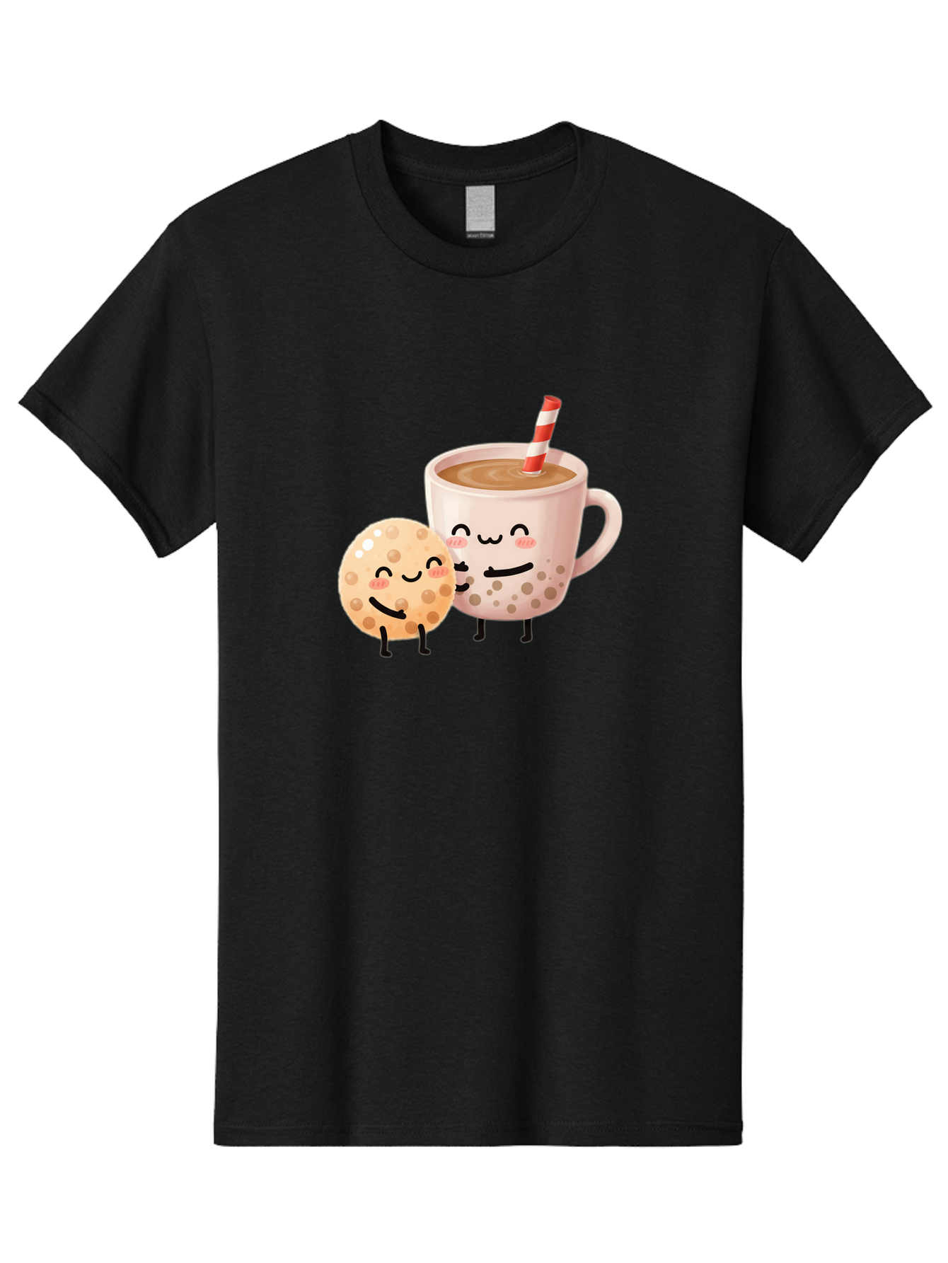Boba-Tea-Characters Men'S Graphic Tee, 100% Cotton, Comfortable Casual Summer Wear, Machine Washable, Boba Tea, Milk Tea, Bubble Tea, Cartoon Characters, Smiling Faces, Happy Faces, Tea Cup, Tapioca Pearls, Cute Illustration, Kawaii Art, Bac669