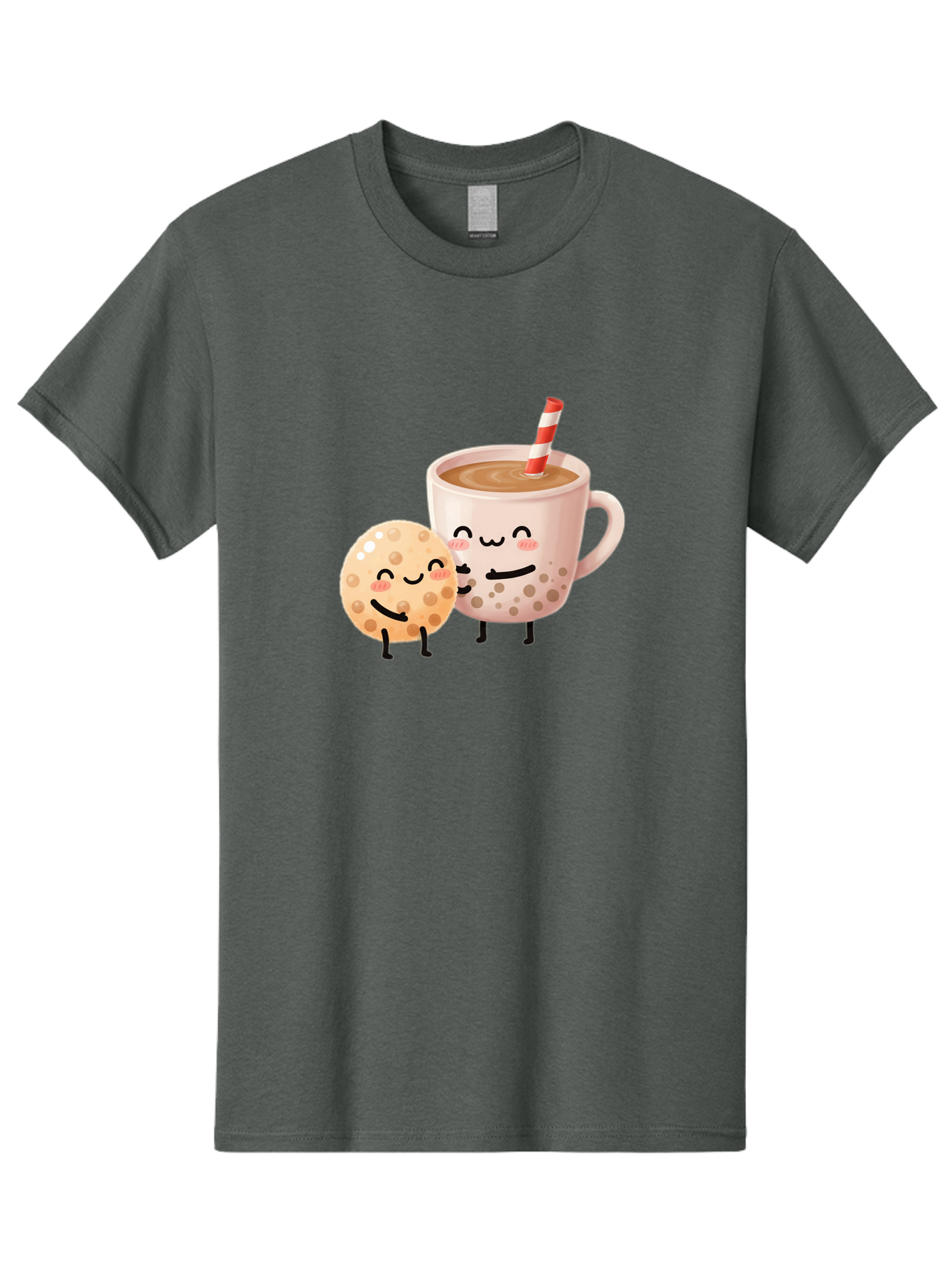 Boba-Tea-Characters Men'S Graphic Tee, 100% Cotton, Comfortable Casual Summer Wear, Machine Washable, Boba Tea, Milk Tea, Bubble Tea, Cartoon Characters, Smiling Faces, Happy Faces, Tea Cup, Tapioca Pearls, Cute Illustration, Kawaii Art, Bac669