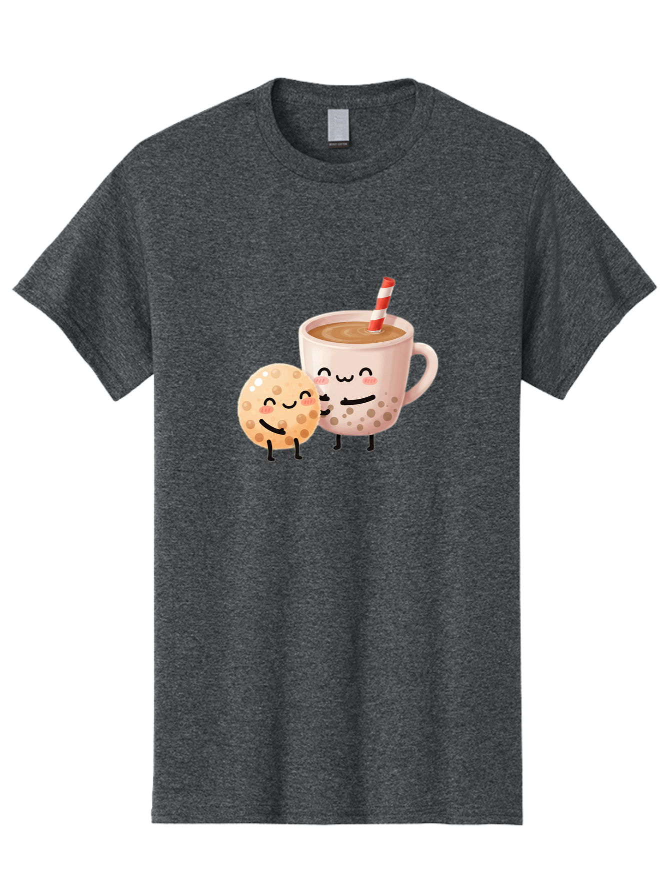 Boba-Tea-Characters Men'S Graphic Tee, 100% Cotton, Comfortable Casual Summer Wear, Machine Washable, Boba Tea, Milk Tea, Bubble Tea, Cartoon Characters, Smiling Faces, Happy Faces, Tea Cup, Tapioca Pearls, Cute Illustration, Kawaii Art, Bac669