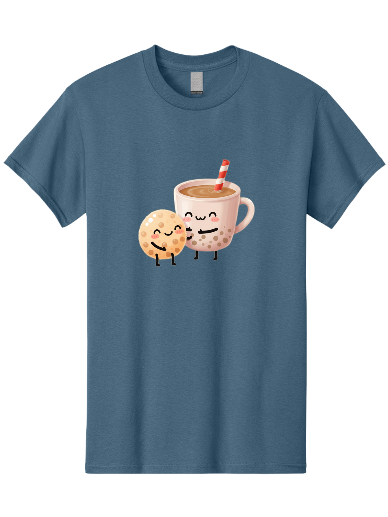 Boba-Tea-Characters Men'S Graphic Tee, 100% Cotton, Comfortable Casual Summer Wear, Machine Washable, Boba Tea, Milk Tea, Bubble Tea, Cartoon Characters, Smiling Faces, Happy Faces, Tea Cup, Tapioca Pearls, Cute Illustration, Kawaii Art, Bac669