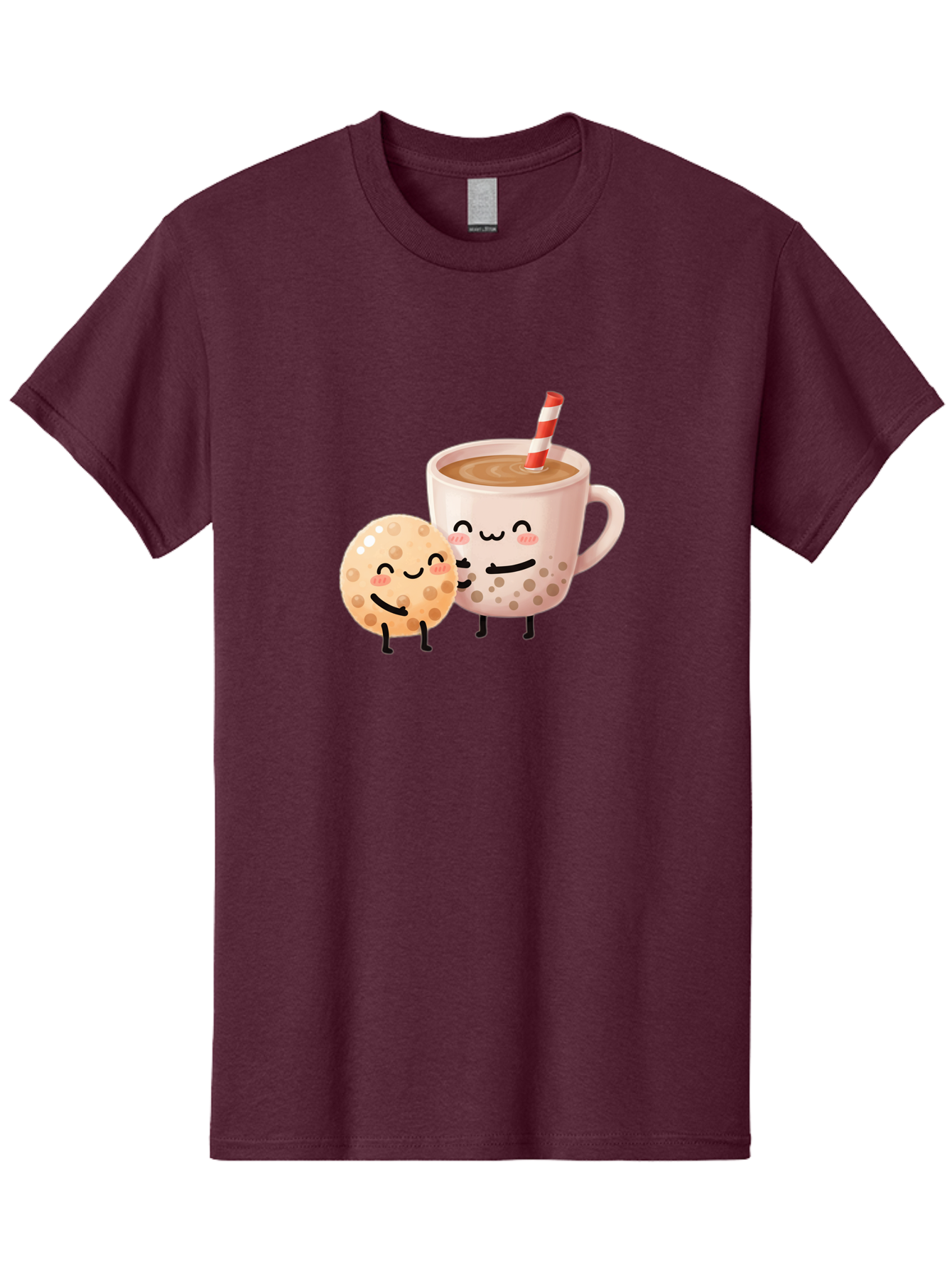 Boba-Tea-Characters Men'S Graphic Tee, 100% Cotton, Comfortable Casual Summer Wear, Machine Washable, Boba Tea, Milk Tea, Bubble Tea, Cartoon Characters, Smiling Faces, Happy Faces, Tea Cup, Tapioca Pearls, Cute Illustration, Kawaii Art, Bac669