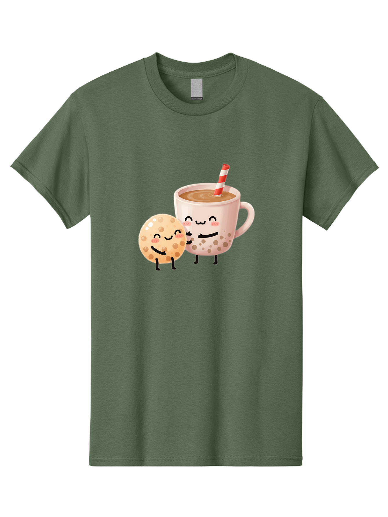 Boba-Tea-Characters Men'S Graphic Tee, 100% Cotton, Comfortable Casual Summer Wear, Machine Washable, Boba Tea, Milk Tea, Bubble Tea, Cartoon Characters, Smiling Faces, Happy Faces, Tea Cup, Tapioca Pearls, Cute Illustration, Kawaii Art, Bac669