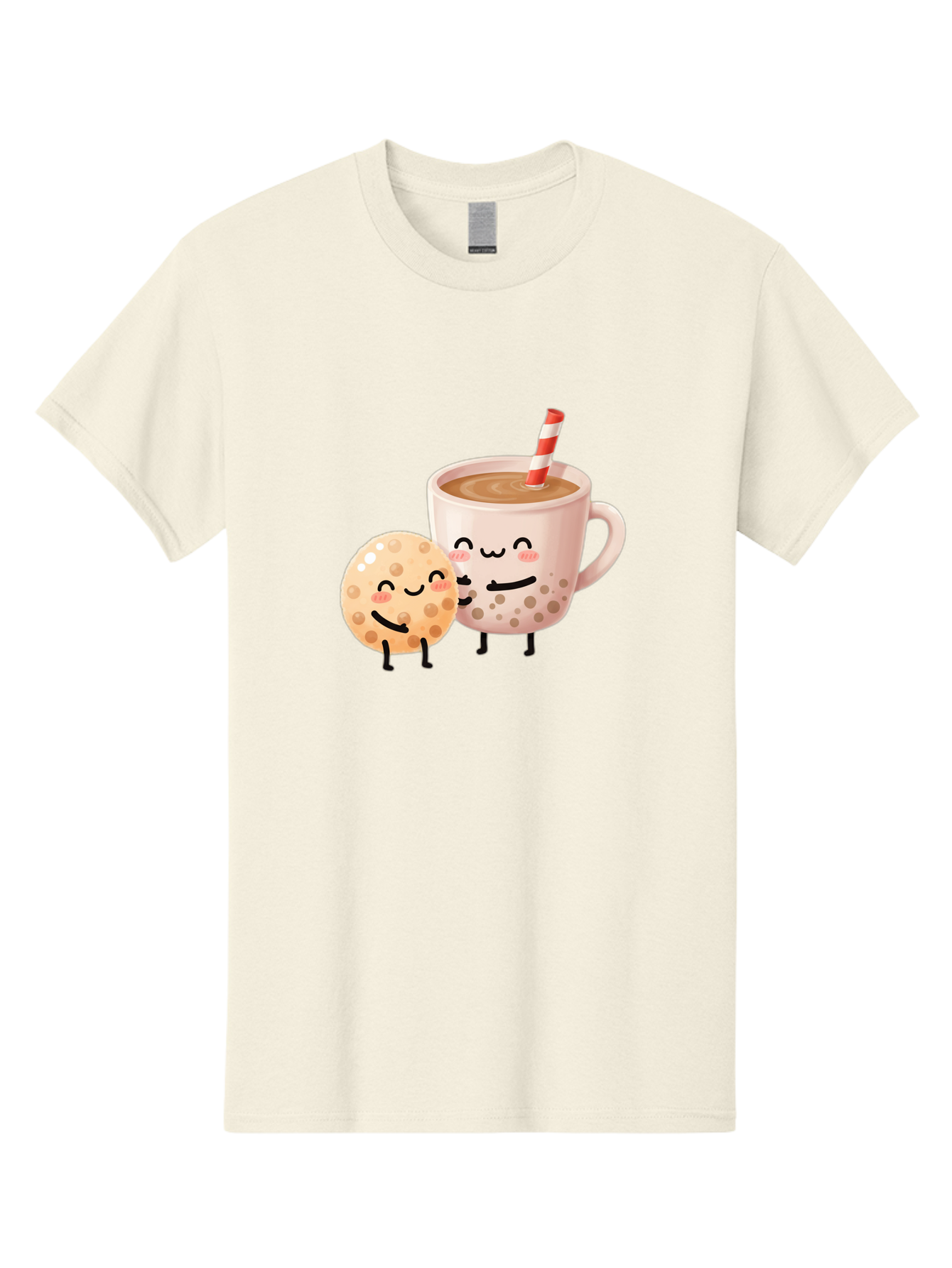 Boba-Tea-Characters Men'S Graphic Tee, 100% Cotton, Comfortable Casual Summer Wear, Machine Washable, Boba Tea, Milk Tea, Bubble Tea, Cartoon Characters, Smiling Faces, Happy Faces, Tea Cup, Tapioca Pearls, Cute Illustration, Kawaii Art, Bac669