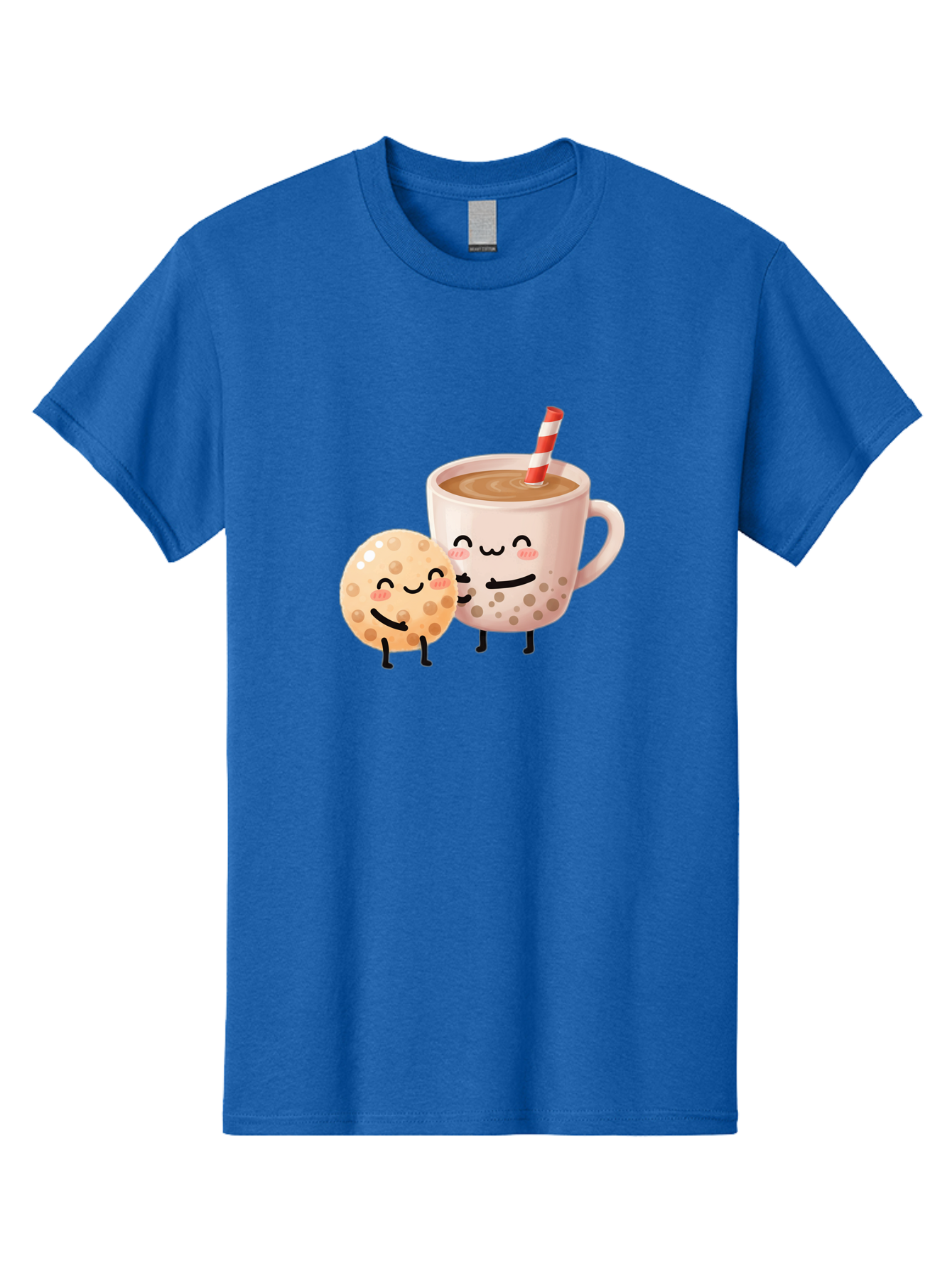 Boba-Tea-Characters Men'S Graphic Tee, 100% Cotton, Comfortable Casual Summer Wear, Machine Washable, Boba Tea, Milk Tea, Bubble Tea, Cartoon Characters, Smiling Faces, Happy Faces, Tea Cup, Tapioca Pearls, Cute Illustration, Kawaii Art, Bac669