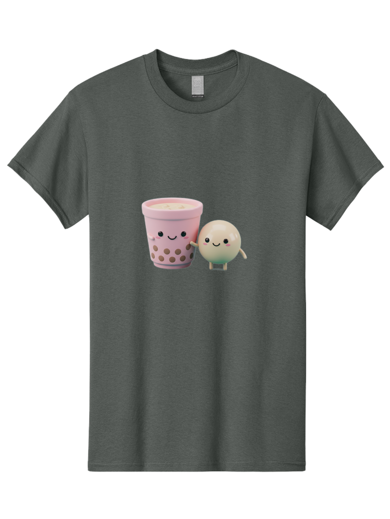 Boba-Tea-Friends Men'S Graphic Tee, 100% Cotton, Comfortable Casual Summer Wear, Machine Washable, Boba Tea, Milk Tea, Bubble Tea, Cute Cartoon Characters, Kawaii Culture, Japanese Pop Culture, Adorable Smile, Happy Face, Smiling Boba, Bac670