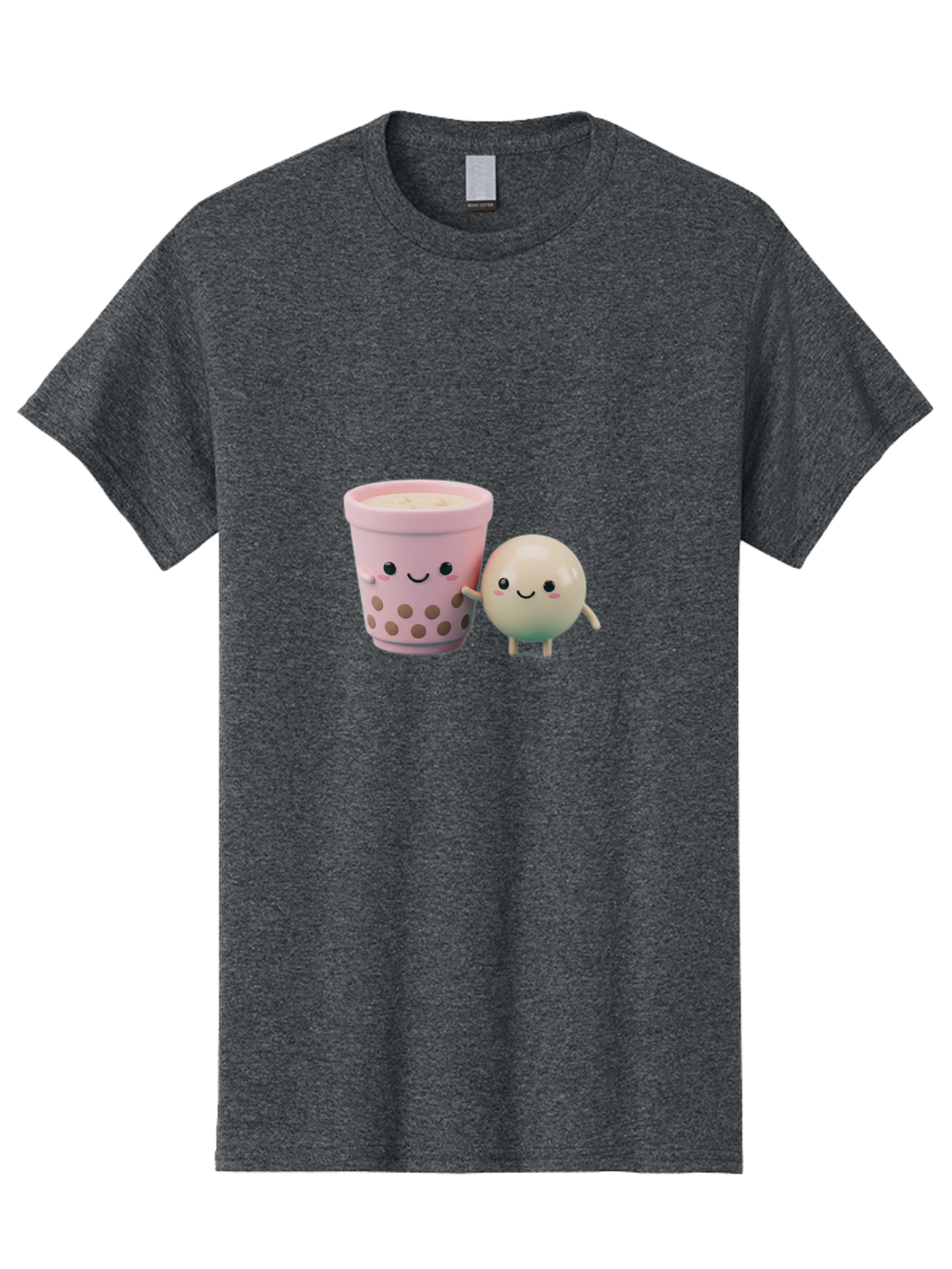 Boba-Tea-Friends Men'S Graphic Tee, 100% Cotton, Comfortable Casual Summer Wear, Machine Washable, Boba Tea, Milk Tea, Bubble Tea, Cute Cartoon Characters, Kawaii Culture, Japanese Pop Culture, Adorable Smile, Happy Face, Smiling Boba, Bac670