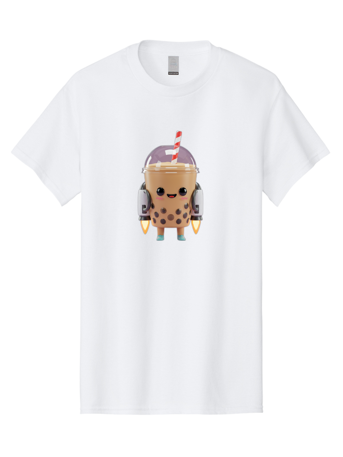 Boba-Tea-Robot Men'S Graphic Tee, 100% Cotton, Comfortable Casual Summer Wear, Machine Washable, Boba Tea, Robot Character, Cute Design, Anthropomorphic Drink, Straw, Robotic Arms, Bubble Tea, Kawaii, 3D Illustration Bac672