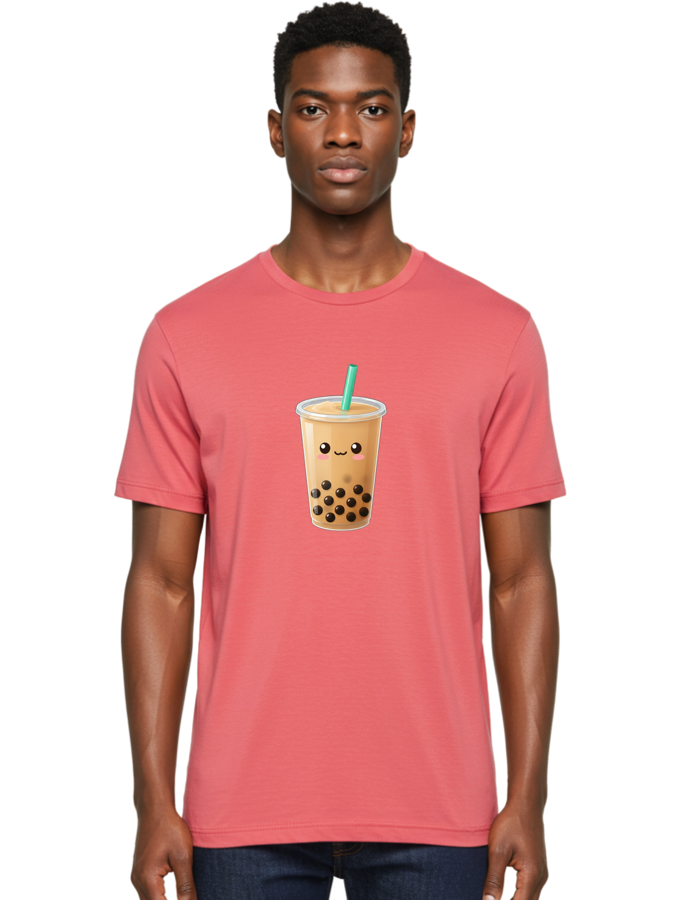 Boba-Tea Men'S Graphic Tee, 100% Cotton, Comfortable Casual Summer Wear, Machine Washable, Milk Tea, Boba Drink, Bubble Tea, Cartoon Character, Cute Illustration, Tea With Tapioca Pearls, Adorable Face, Smiling Beverage, Tea Culture, Bac673