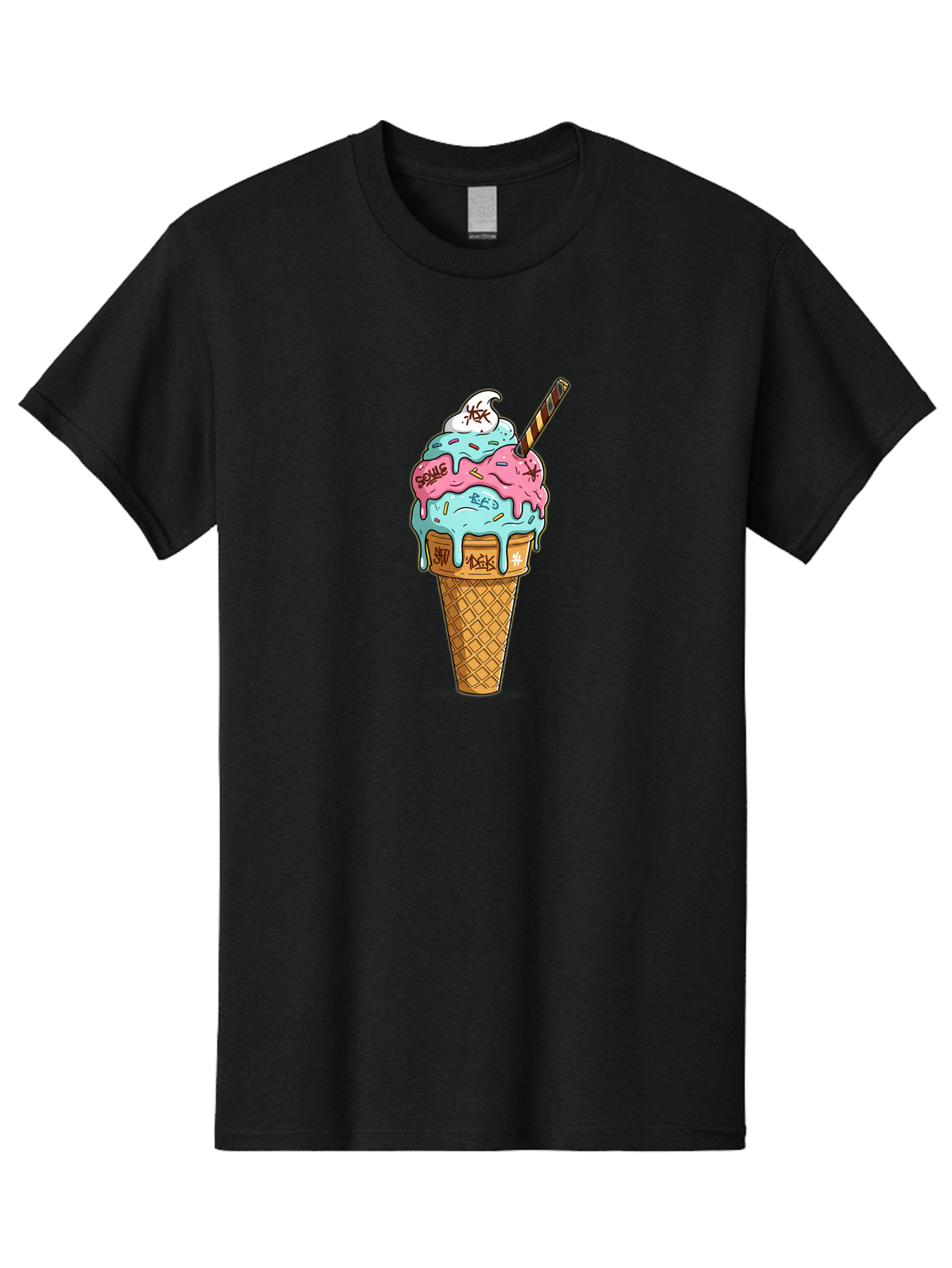 Bomb-Graffiti-Ice-Cream Men'S Graphic Tee, 100% Cotton, Comfortable Casual Summer Wear, Machine Washable, Graffiti Ice Cream, Colorful Dessert, Street Art Style, Vibrant Colors, Unique Treat, Sweet Indulgence, Creative Food Art, Bac675